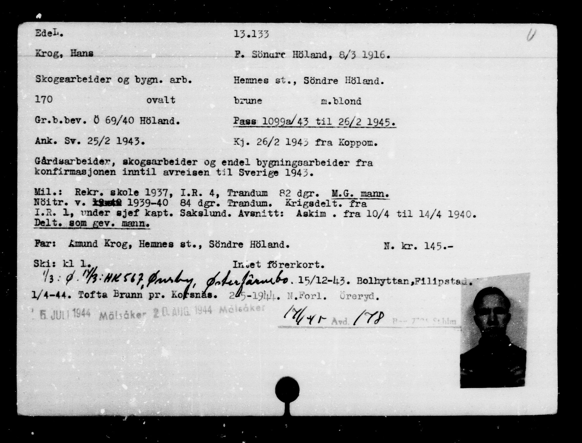 Den Kgl. Norske Legasjons Flyktningskontor, AV/RA-S-6753/V/Va/L0007: Kjesäterkartoteket.  Flyktningenr. 12700-15723, 1940-1945, s. 500