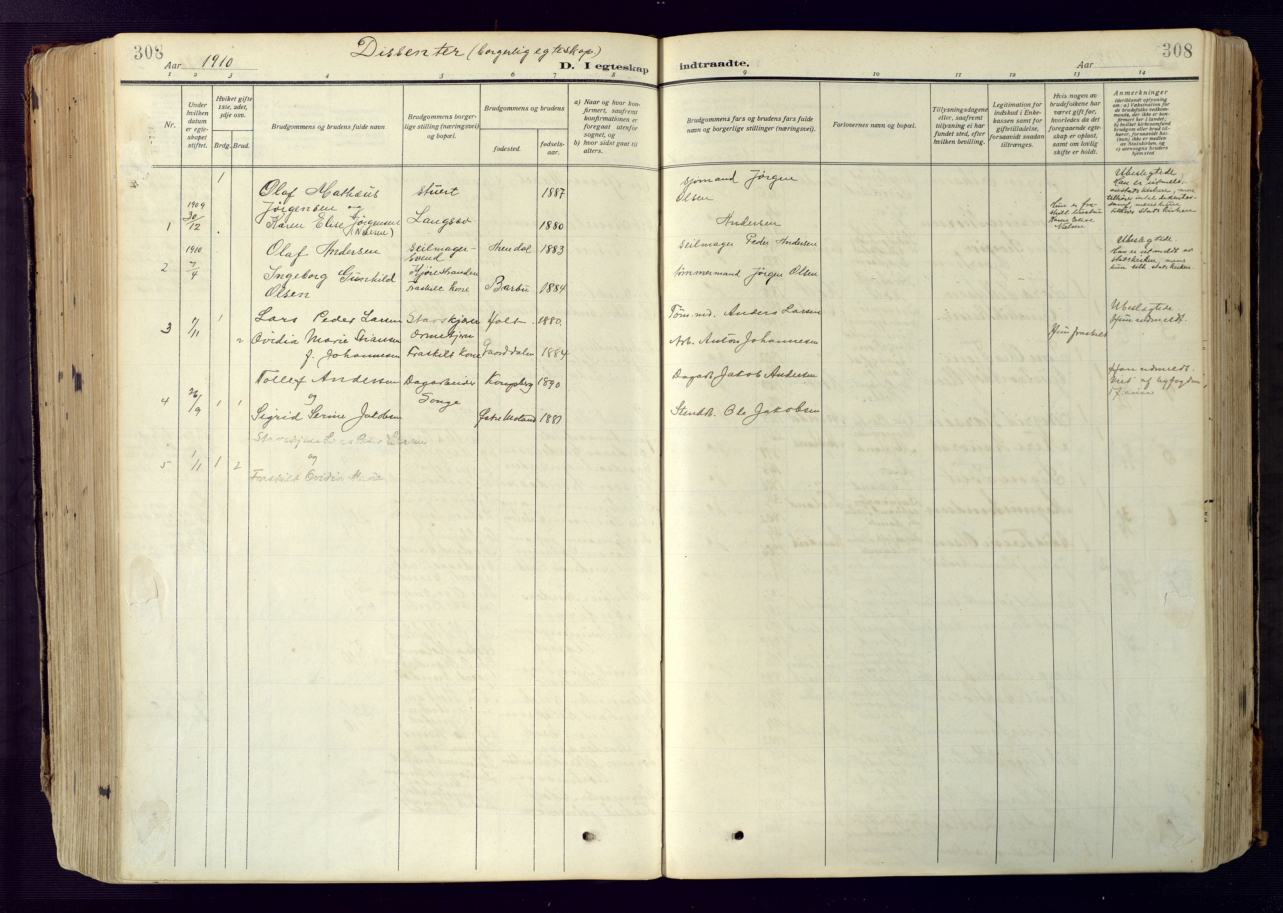 Barbu sokneprestkontor, AV/SAK-1111-0003/F/Fa/L0006: Ministerialbok nr. A 6, 1910-1929, s. 308