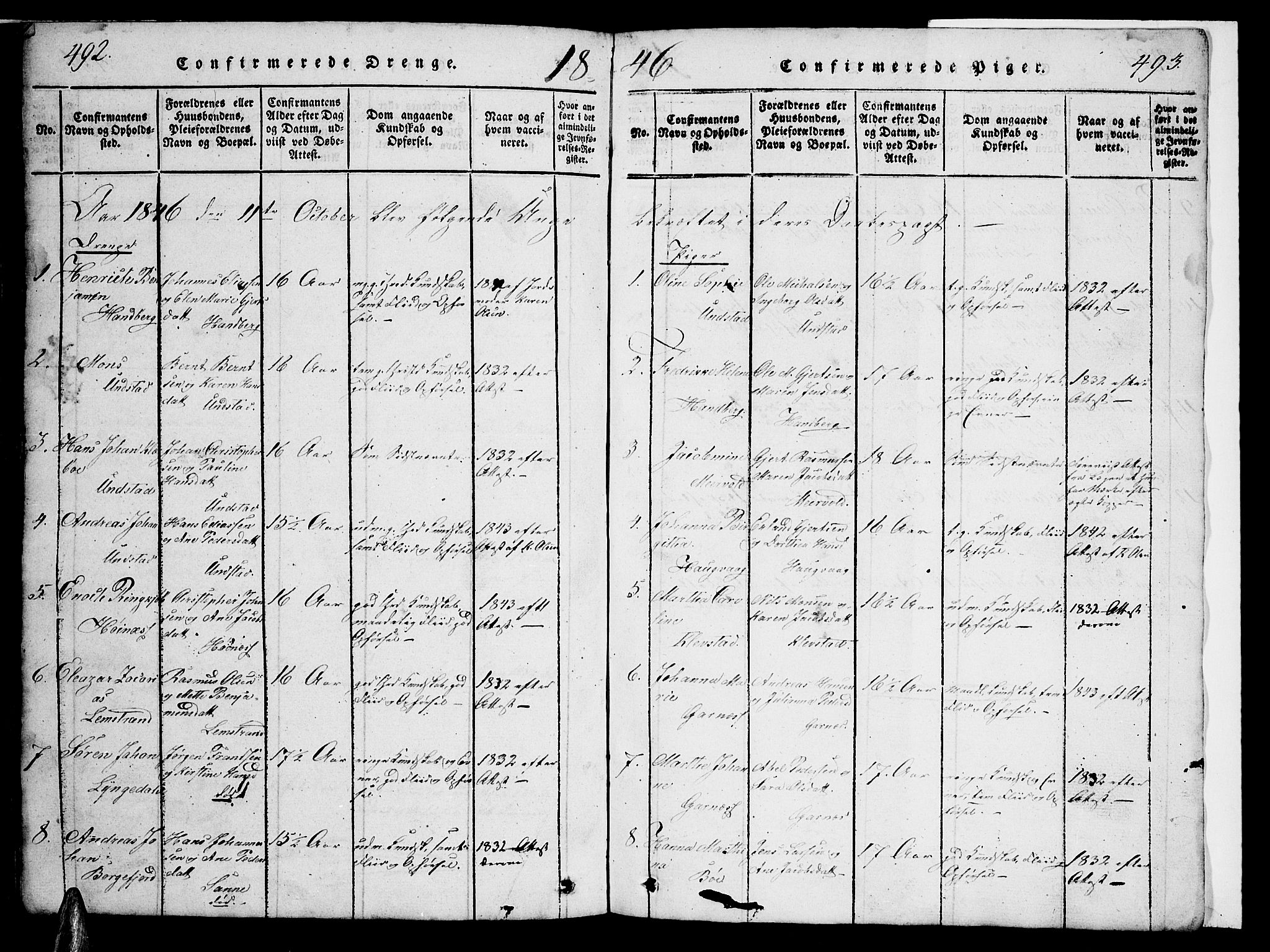 Ministerialprotokoller, klokkerbøker og fødselsregistre - Nordland, AV/SAT-A-1459/880/L1139: Klokkerbok nr. 880C01, 1836-1857, s. 492-493