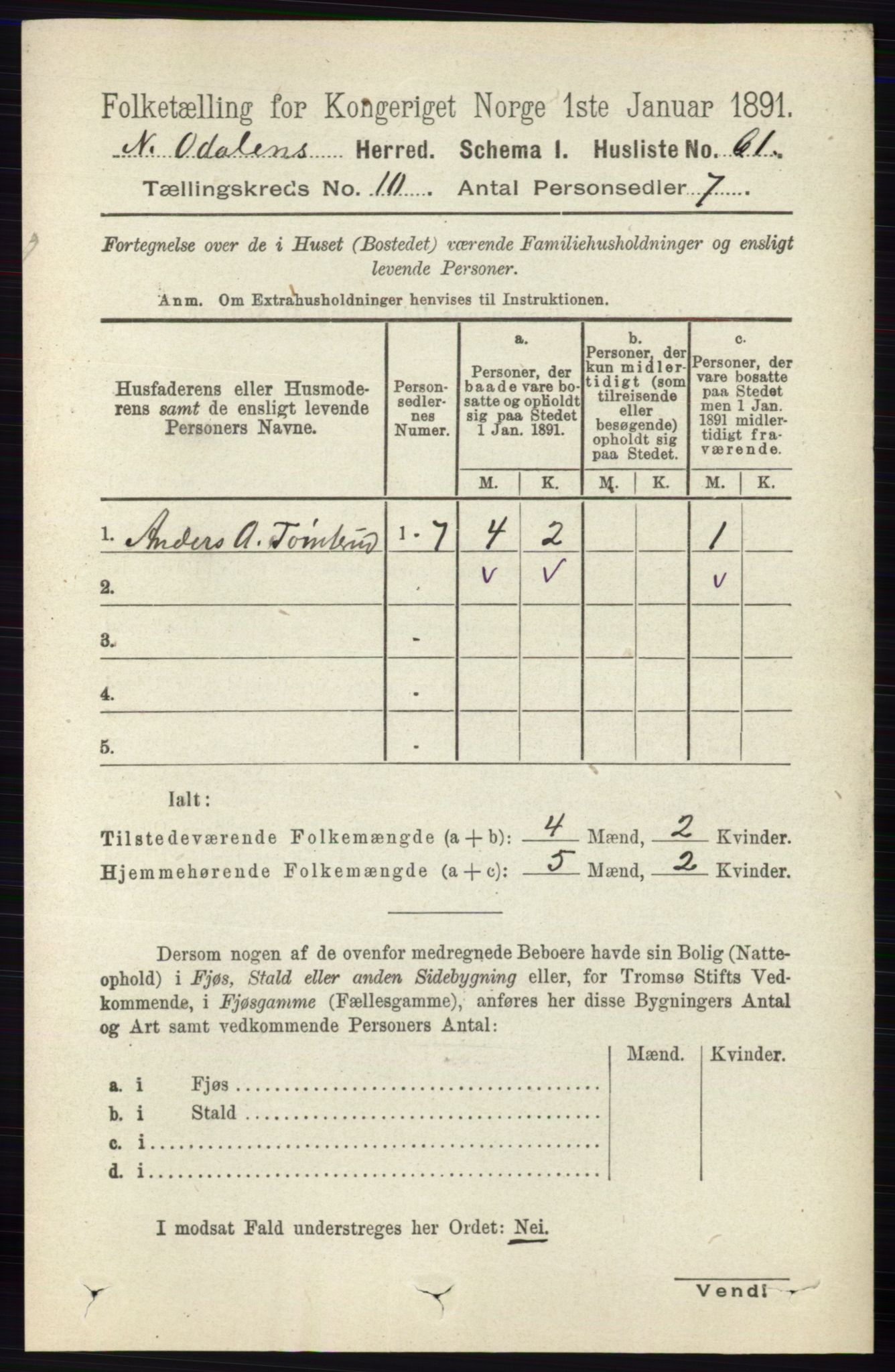 RA, Folketelling 1891 for 0418 Nord-Odal herred, 1891, s. 4496