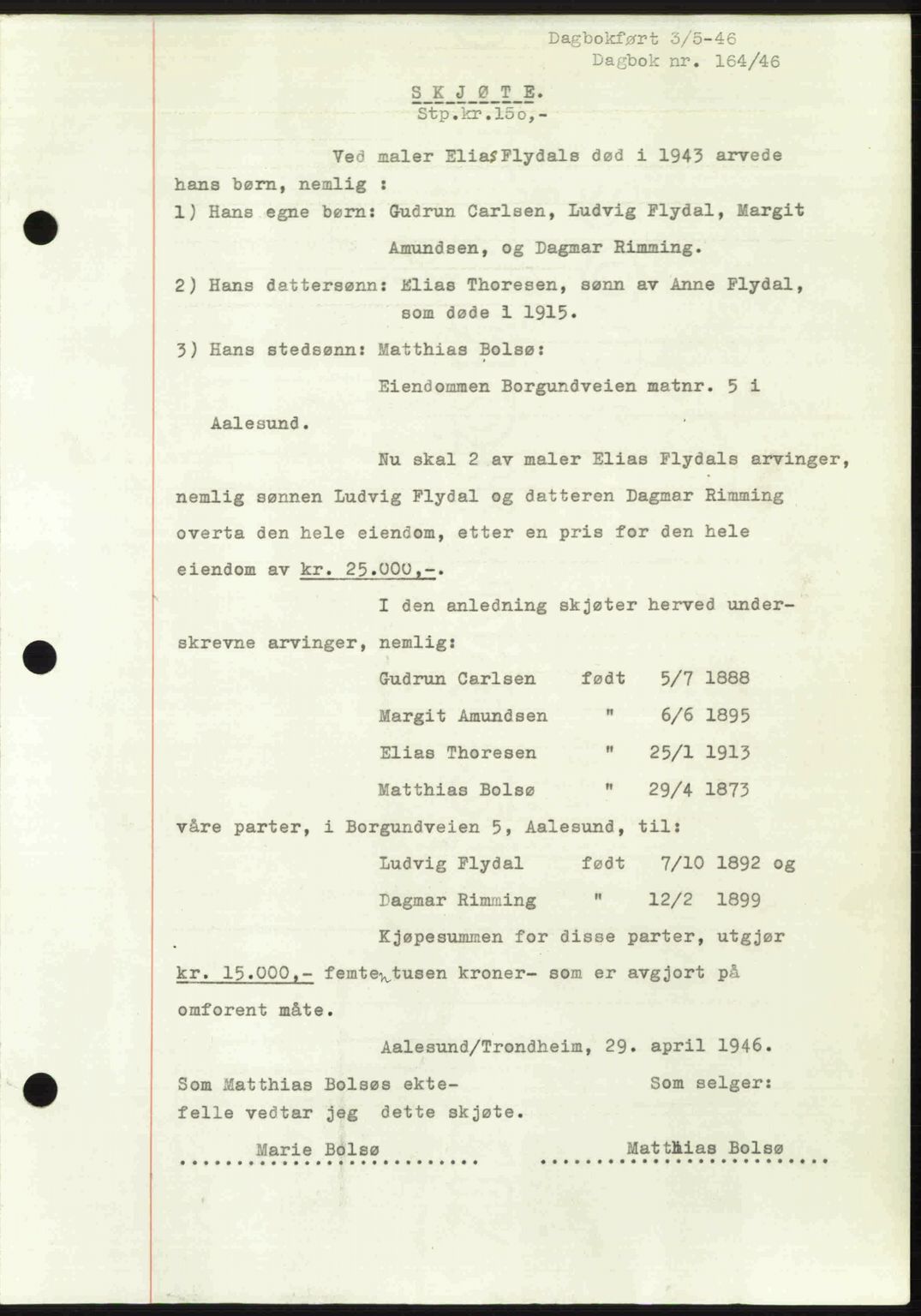 Ålesund byfogd, AV/SAT-A-4384: Pantebok nr. 36b, 1946-1947, Dagboknr: 164/1946