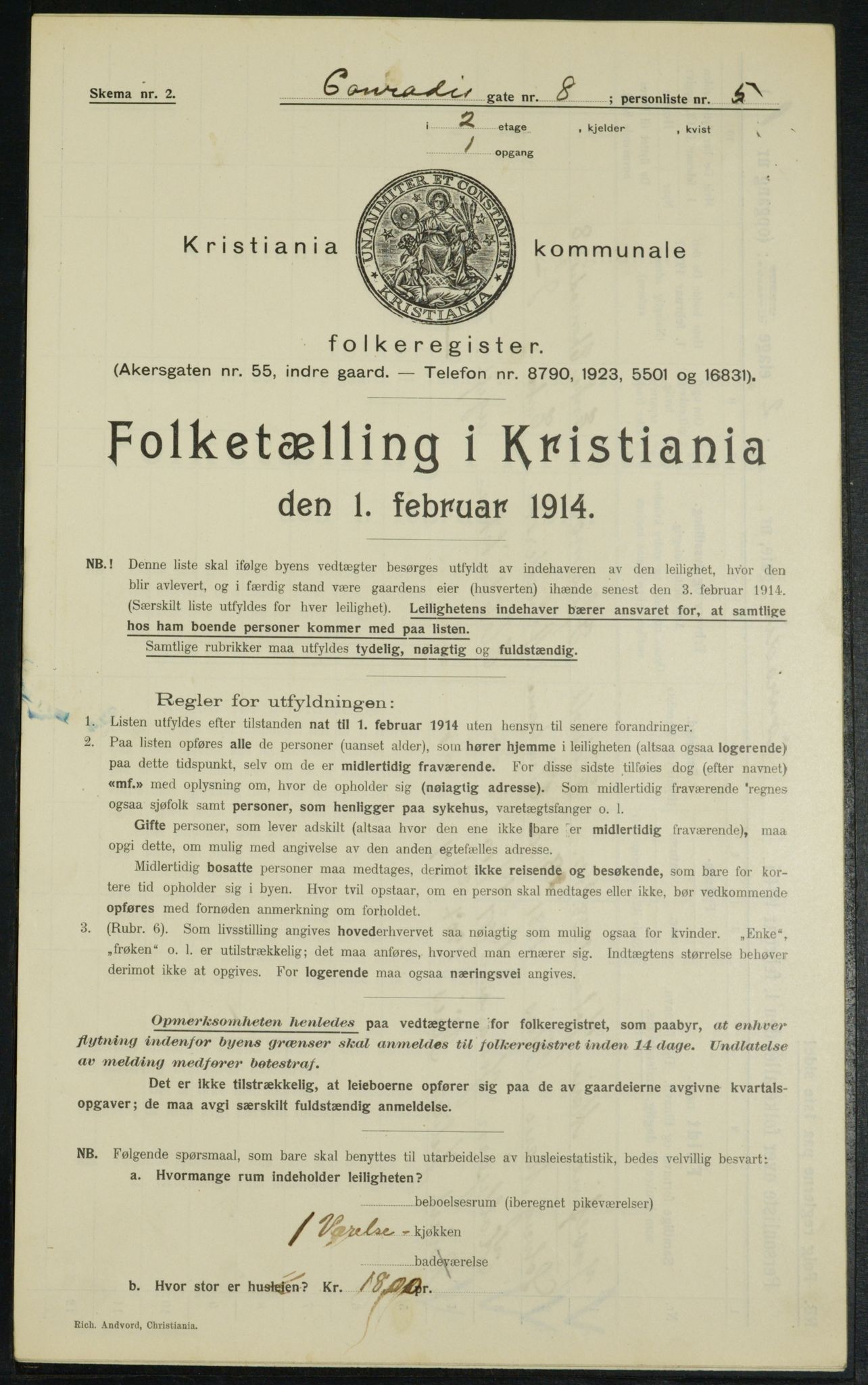 OBA, Kommunal folketelling 1.2.1914 for Kristiania, 1914, s. 13745