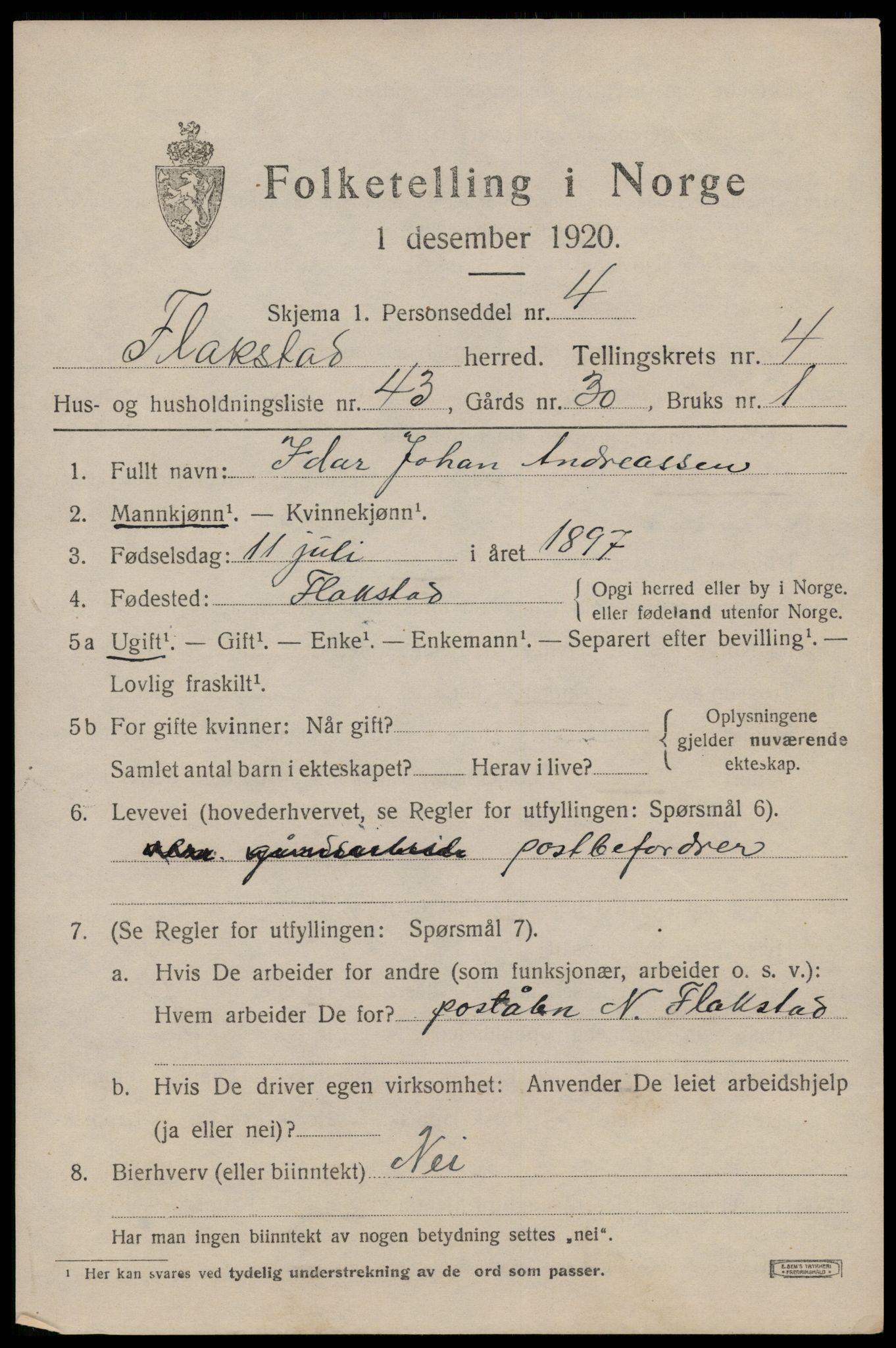 SAT, Folketelling 1920 for 1859 Flakstad herred, 1920, s. 3413