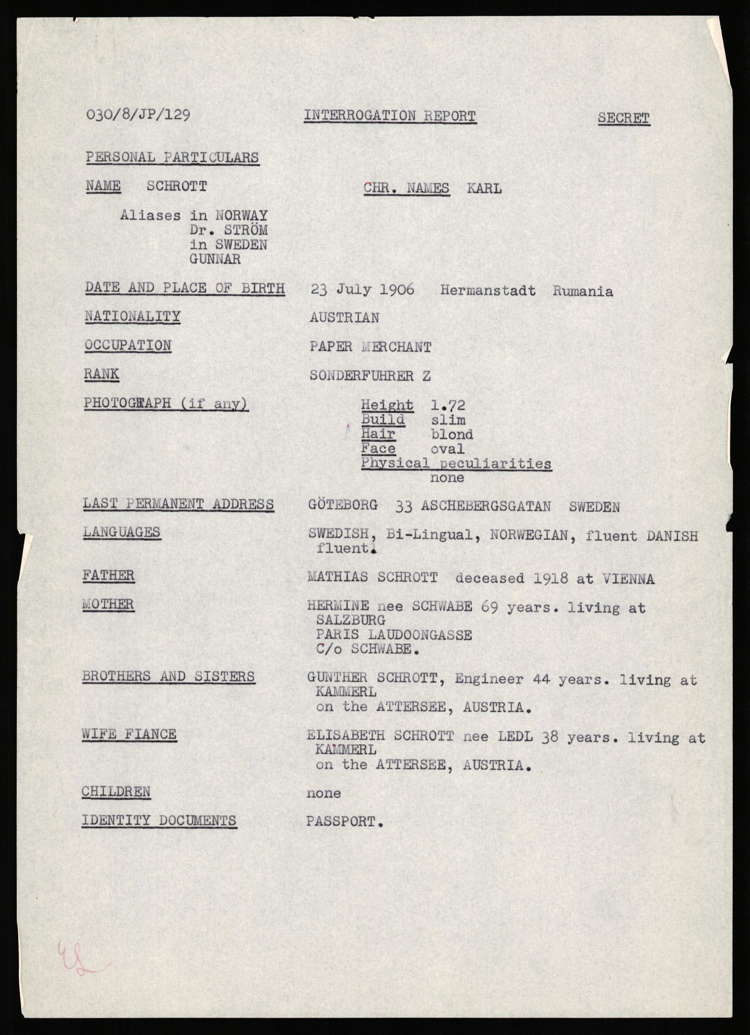 Forsvaret, Forsvarets overkommando II, AV/RA-RAFA-3915/D/Db/L0041: CI Questionaires.  Diverse nasjonaliteter., 1945-1946, s. 173