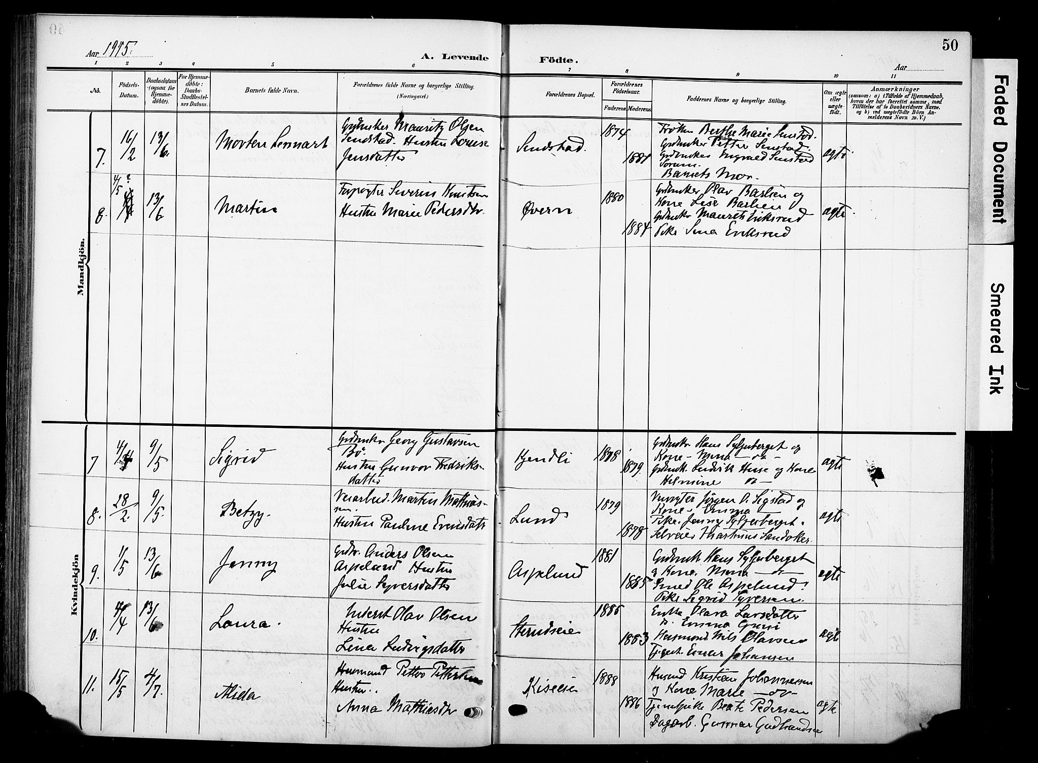 Nes prestekontor, Hedmark, AV/SAH-PREST-020/K/Ka/L0013: Ministerialbok nr. 13, 1906-1924, s. 50