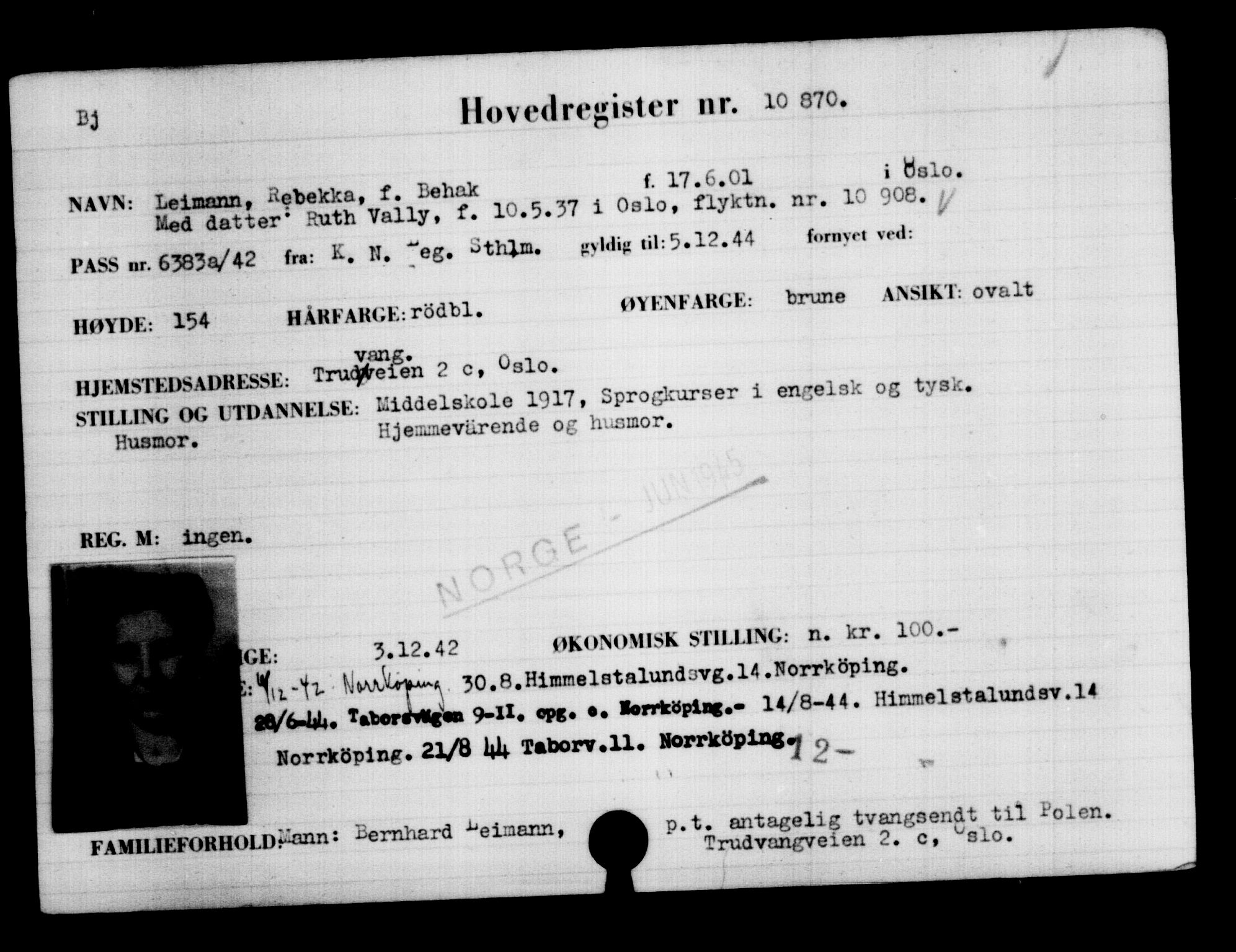 Utenriksstasjonene, Legasjonen i Stockholm, Flyktningkontoret, AV/RA-S-6753/V/Va/L0006: Kjesäterkartoteket, flyktninger med registreringsnr. 9400-12711, 1940-1945, s. 1687