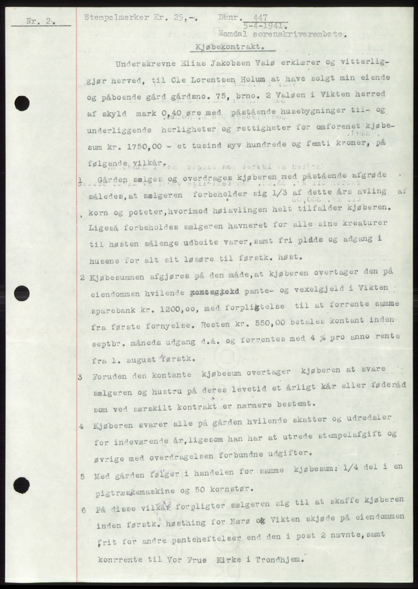 Namdal sorenskriveri, SAT/A-4133/1/2/2C: Pantebok nr. -, 1940-1941, Tingl.dato: 05.04.1941