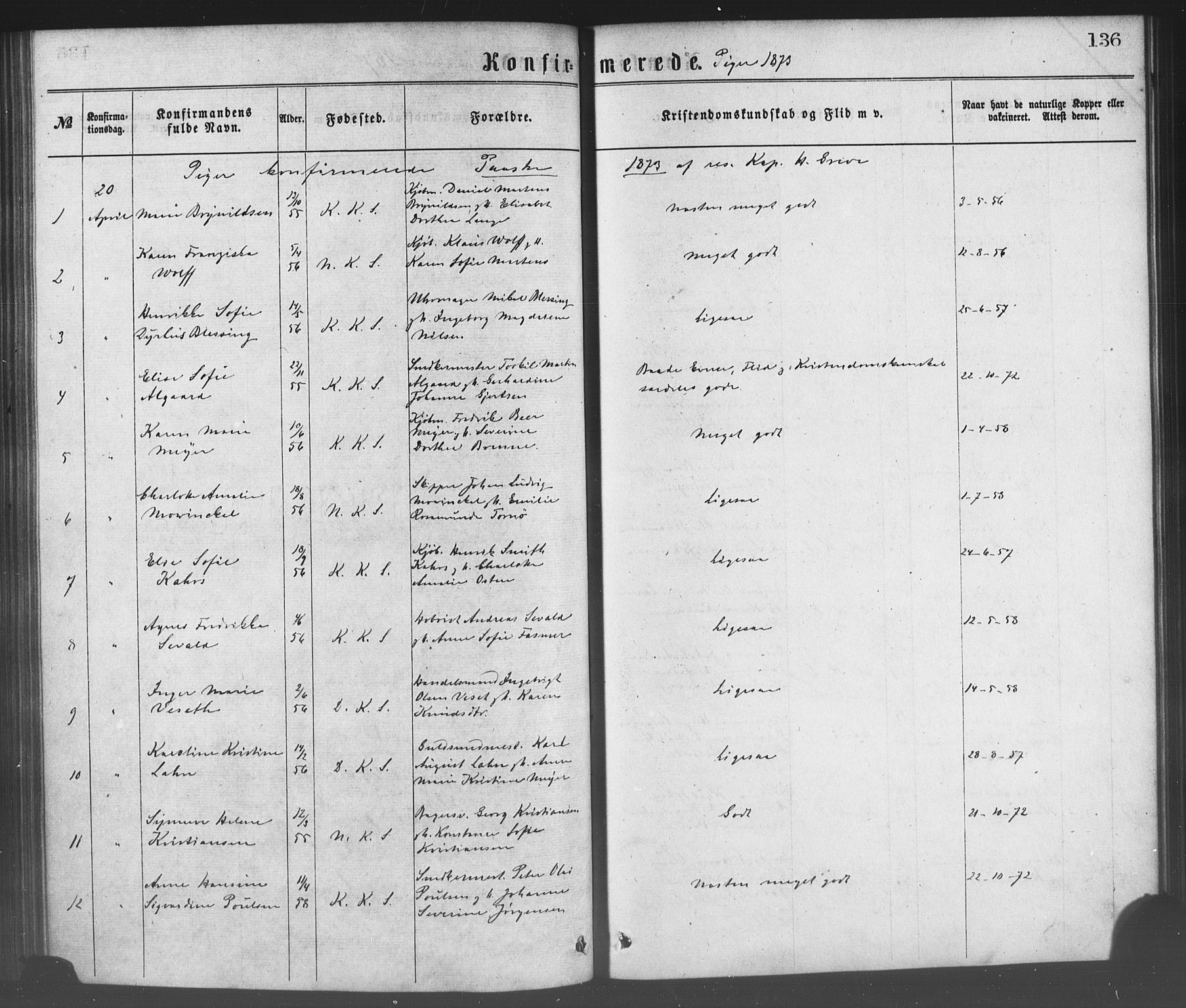 Korskirken sokneprestembete, SAB/A-76101/H/Haa/L0028: Ministerialbok nr. C 4, 1868-1879, s. 136