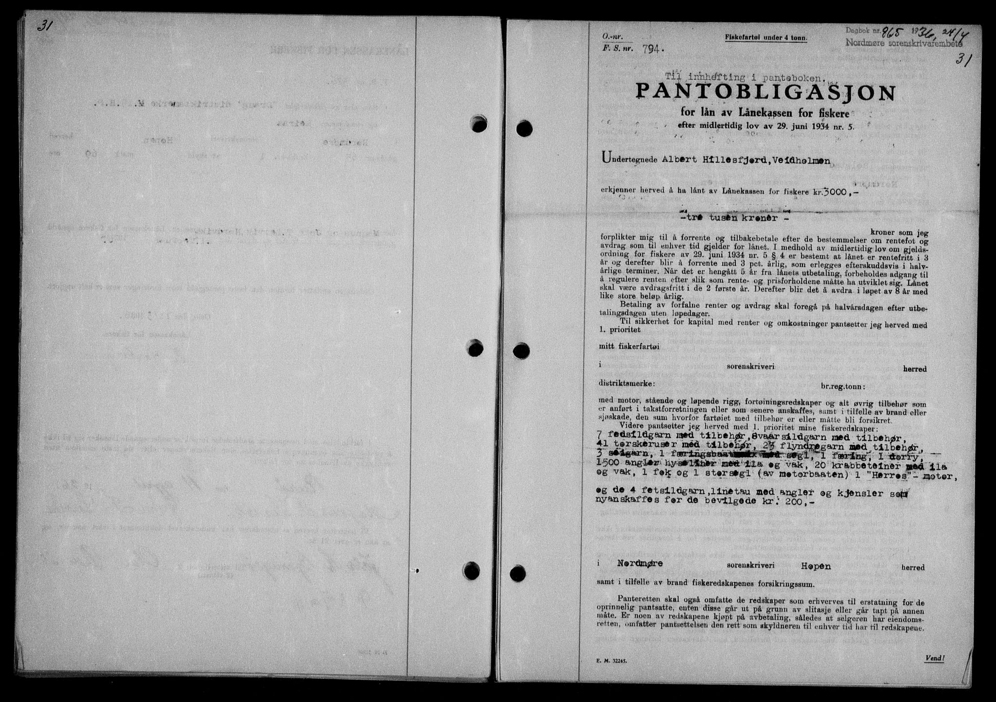 Nordmøre sorenskriveri, AV/SAT-A-4132/1/2/2Ca/L0088: Pantebok nr. 78, 1936-1936, Dagboknr: 865/1936