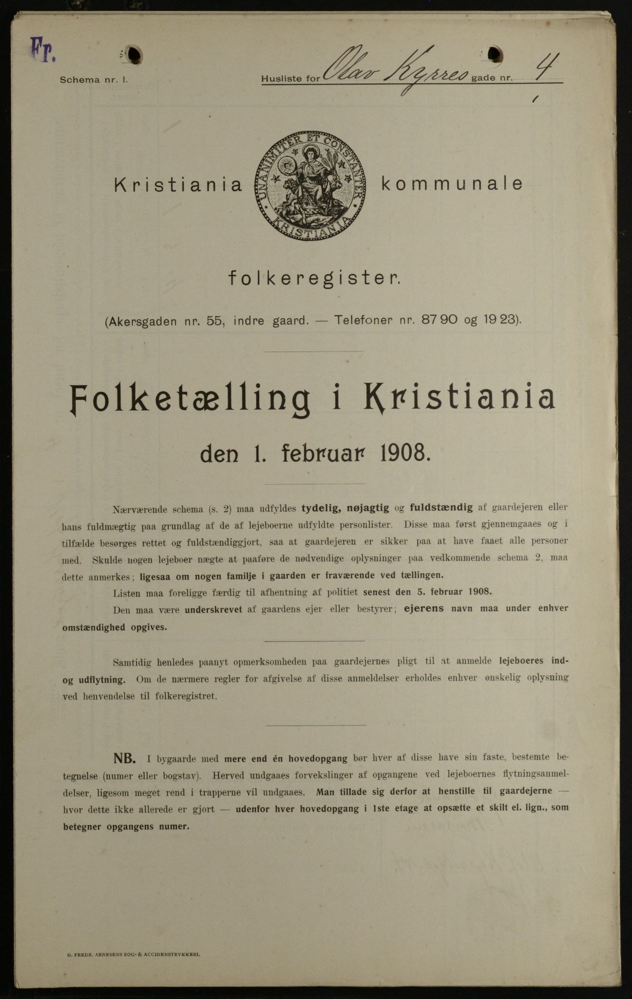 OBA, Kommunal folketelling 1.2.1908 for Kristiania kjøpstad, 1908, s. 67589