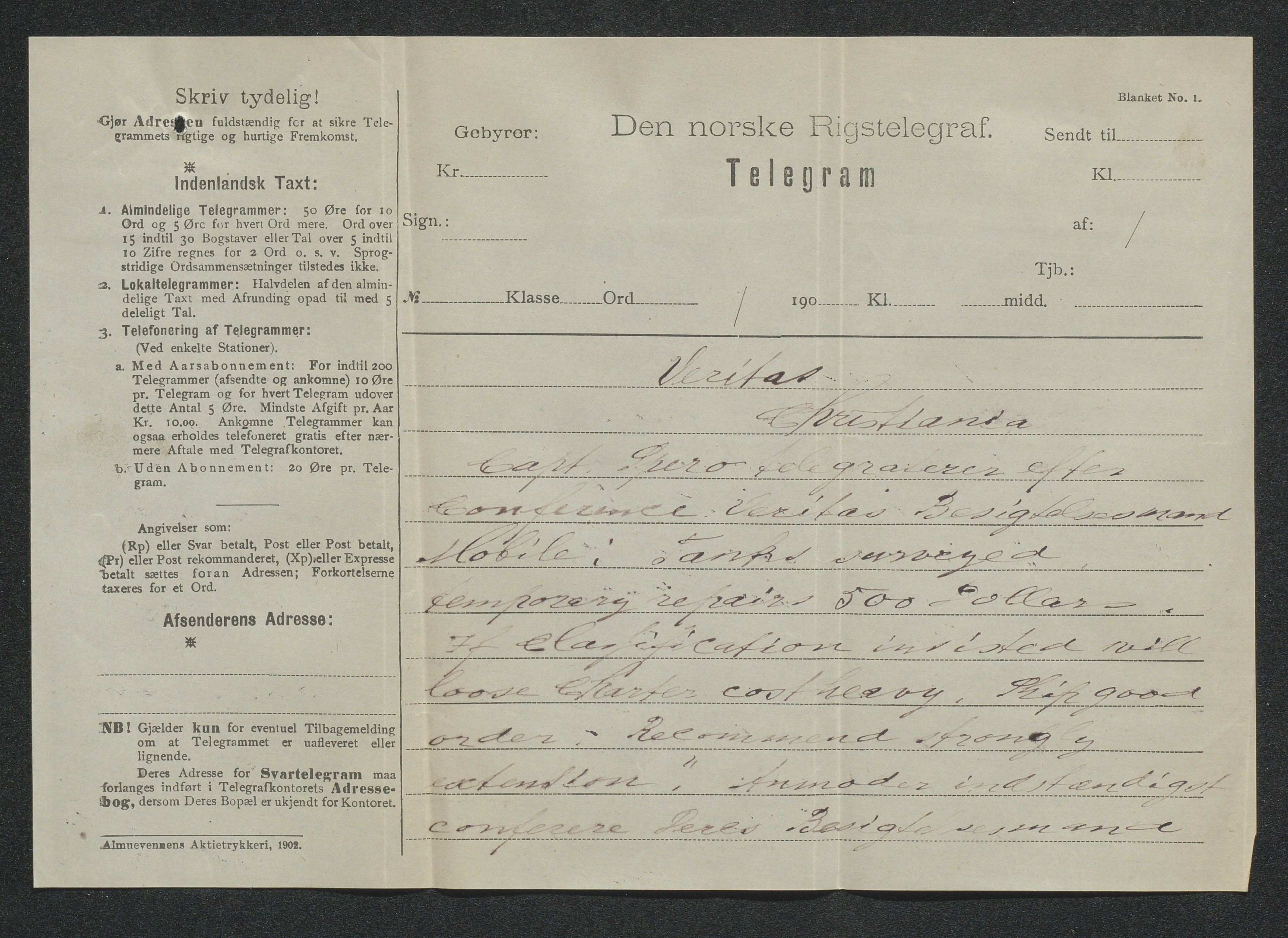 Arendals Dampskibsselskab (ADS), AAKS/PA-1716/1/15/L0018: Skipspapirer D/S Spero, 1898-1904