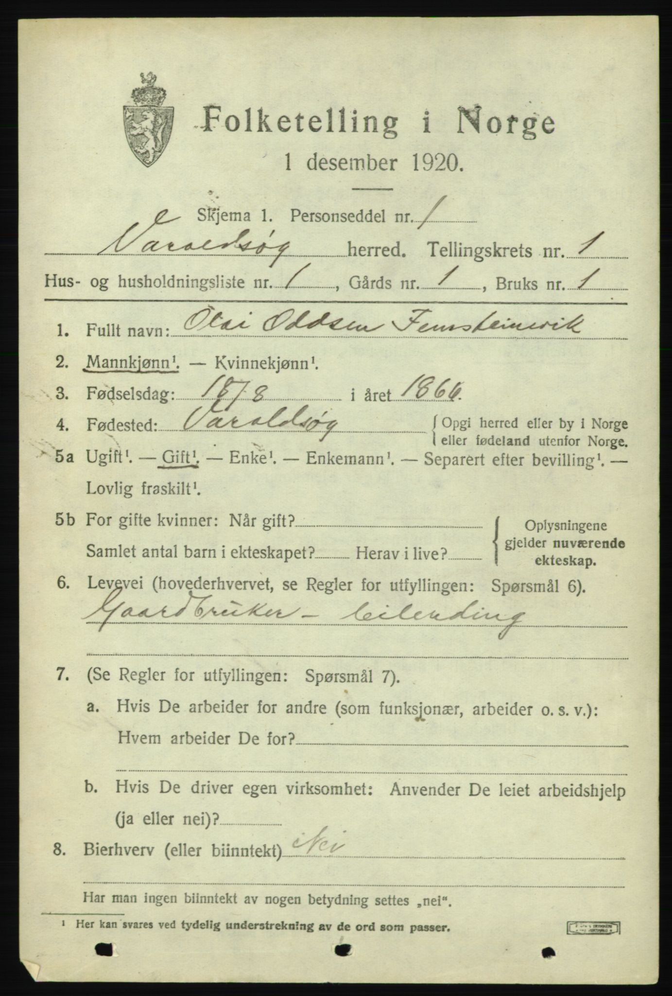 SAB, Folketelling 1920 for 1225 Varaldsøy herred, 1920, s. 599