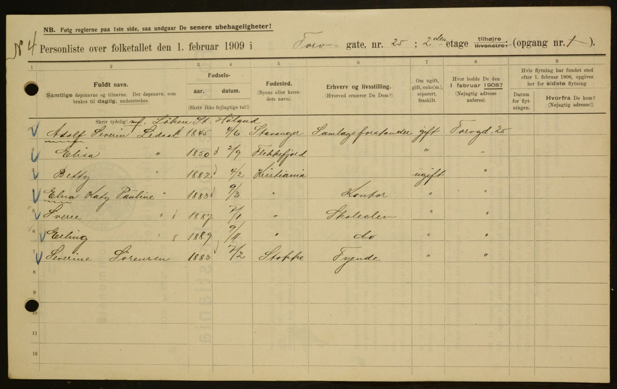 OBA, Kommunal folketelling 1.2.1909 for Kristiania kjøpstad, 1909, s. 103520