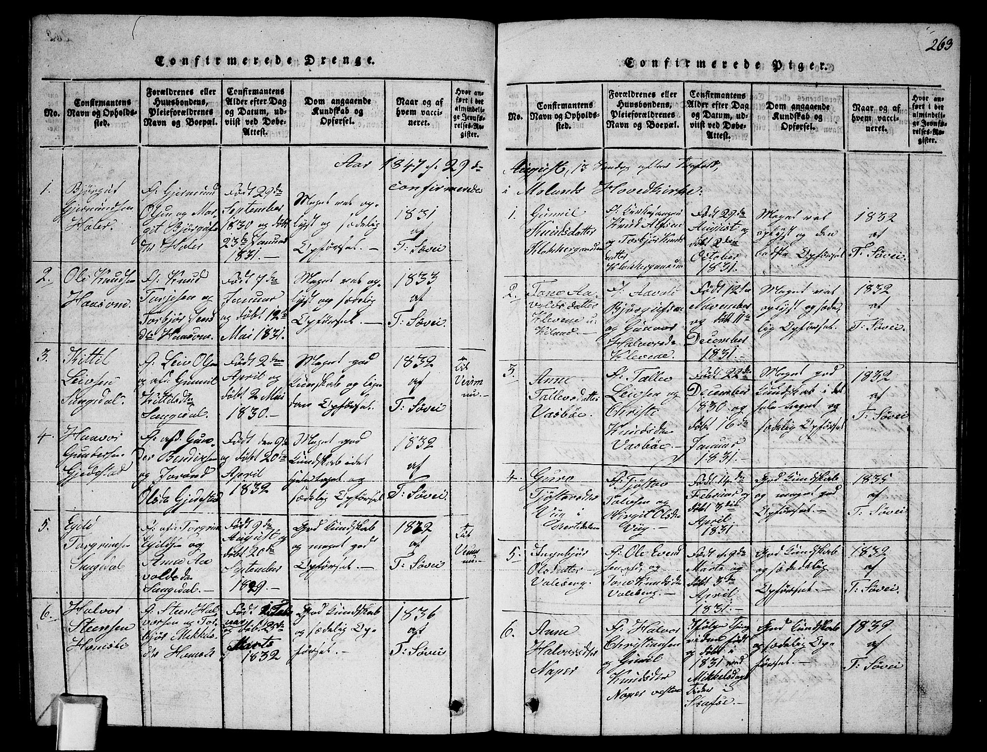 Fyresdal kirkebøker, AV/SAKO-A-263/G/Ga/L0002: Klokkerbok nr. I 2, 1815-1857, s. 263