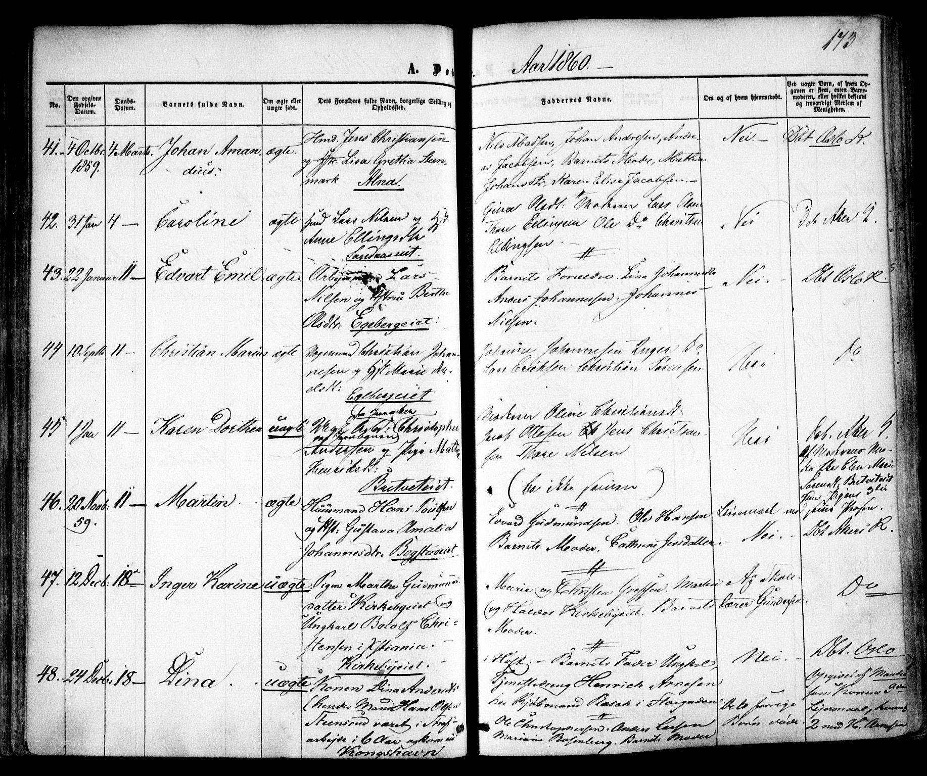 Vestre Aker prestekontor Kirkebøker, AV/SAO-A-10025/F/Fa/L0003: Ministerialbok nr. 3, 1857-1868, s. 173