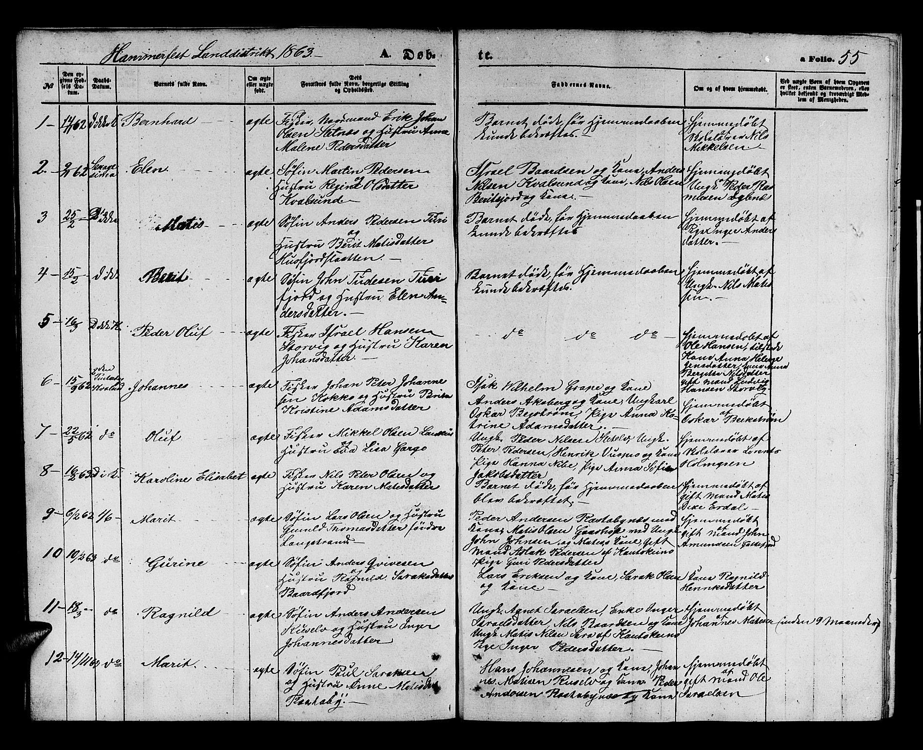 Hammerfest sokneprestkontor, AV/SATØ-S-1347/H/Hb/L0003.klokk: Klokkerbok nr. 3 /2, 1863-1868, s. 55