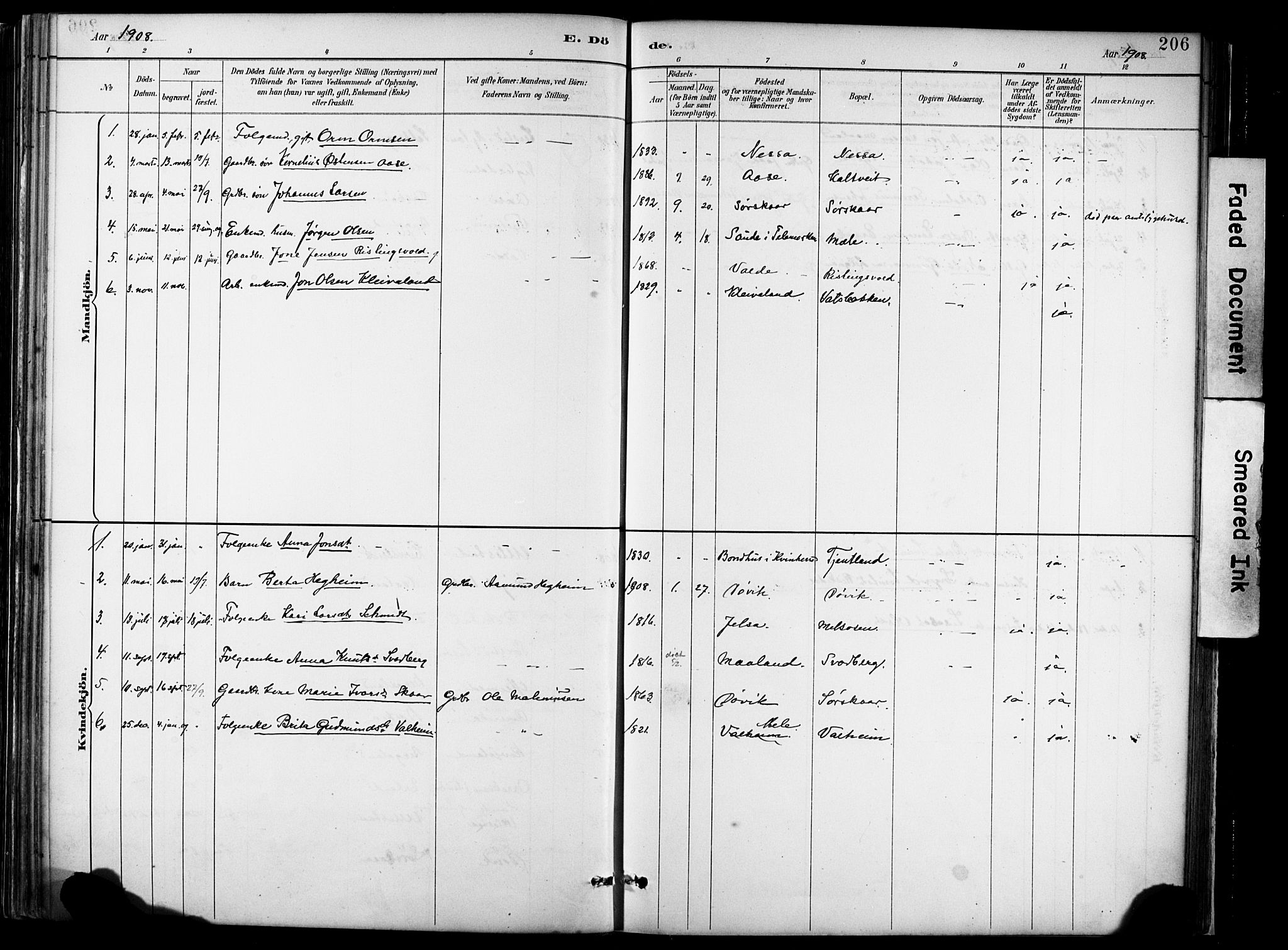 Hjelmeland sokneprestkontor, AV/SAST-A-101843/02/A/L0001: Ministerialbok nr. A 16, 1887-1926, s. 206