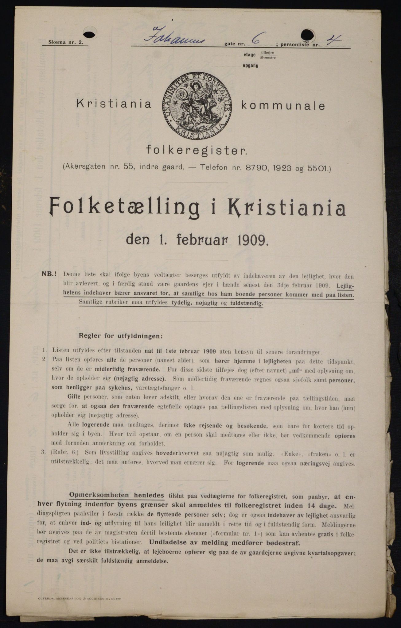 OBA, Kommunal folketelling 1.2.1909 for Kristiania kjøpstad, 1909, s. 43094