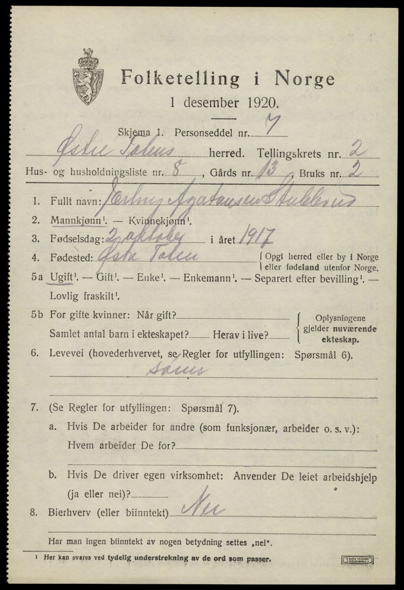 SAH, Folketelling 1920 for 0528 Østre Toten herred, 1920, s. 4450