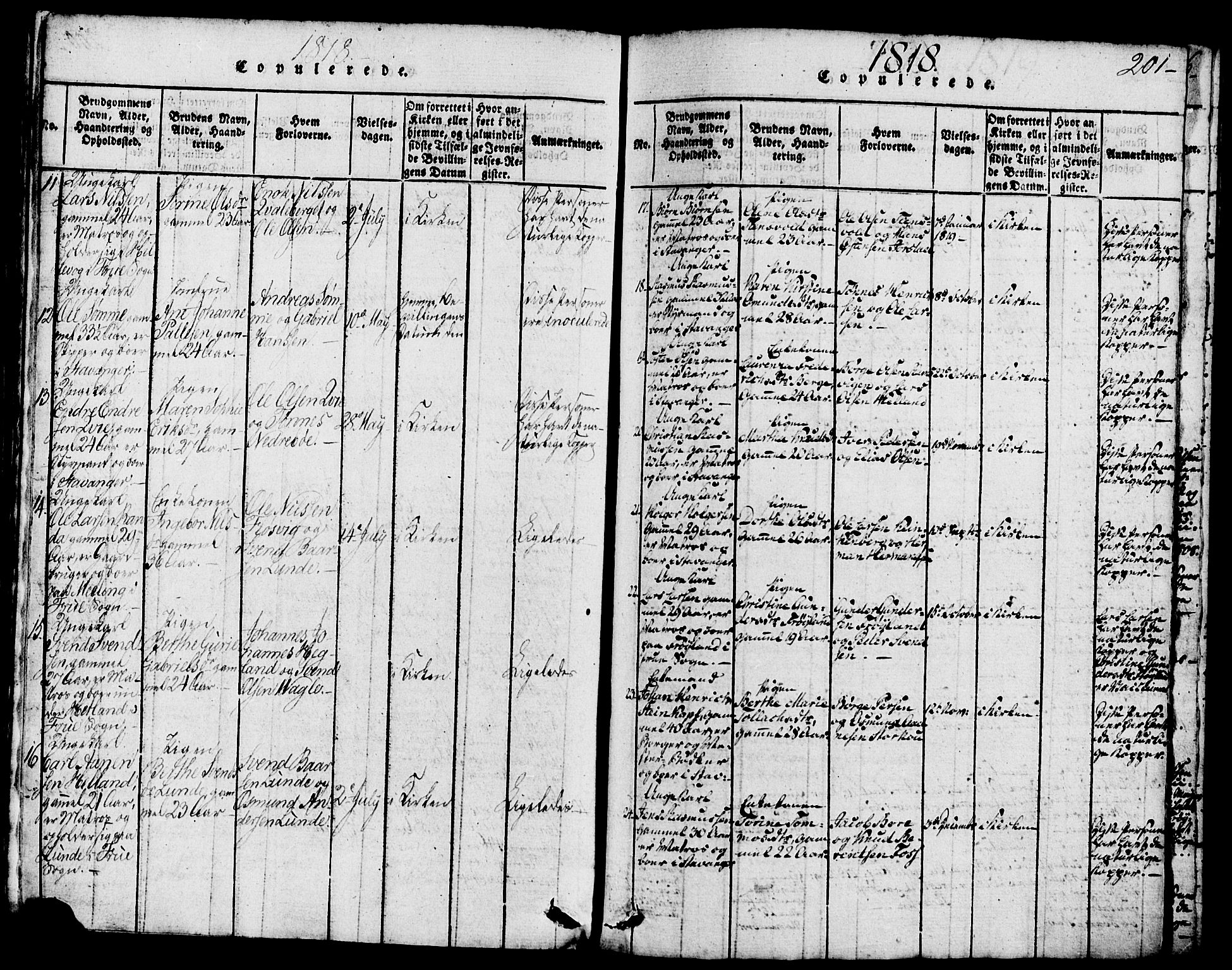 Domkirken sokneprestkontor, AV/SAST-A-101812/001/30/30BB/L0008: Klokkerbok nr. B 8, 1816-1821, s. 201