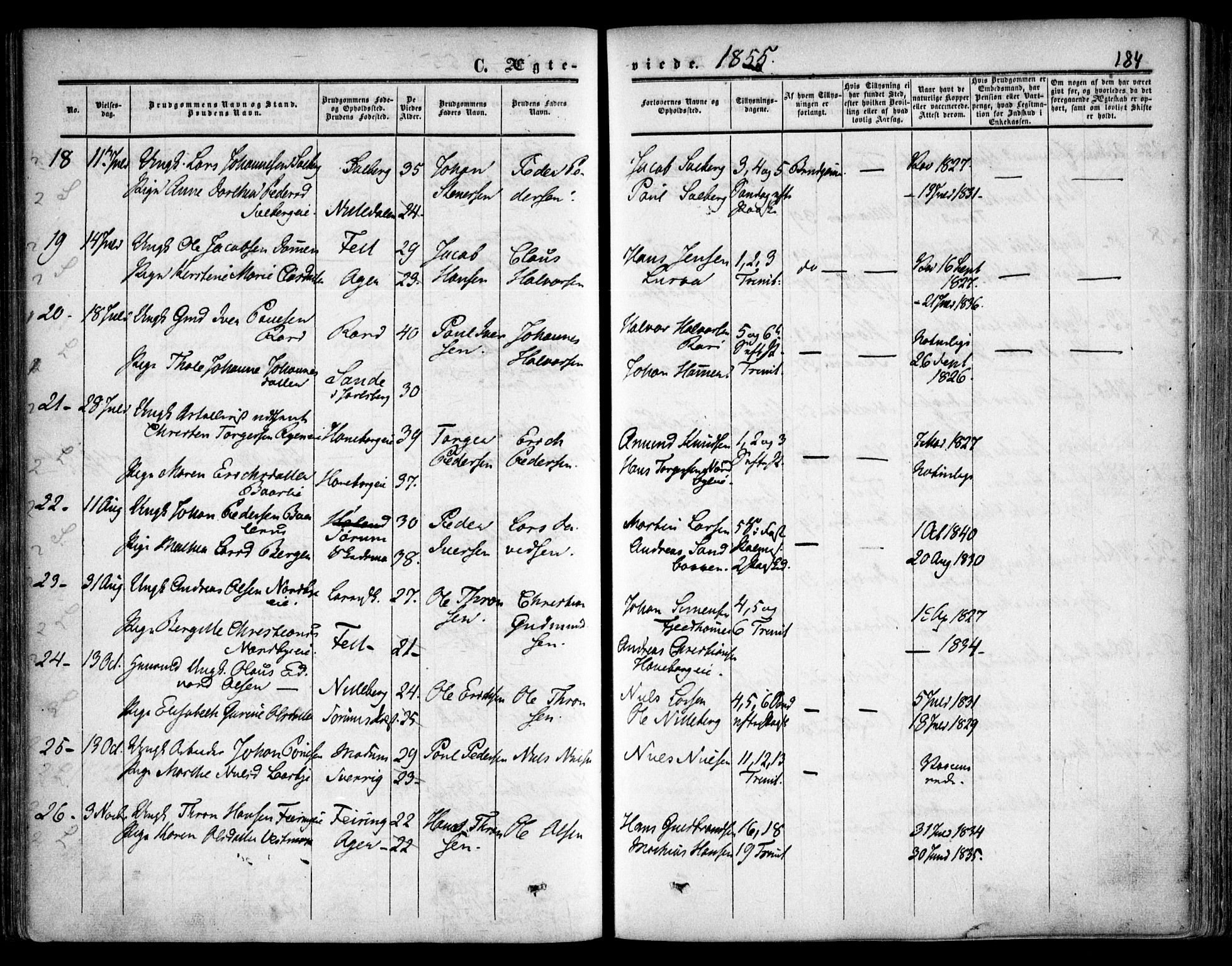 Skedsmo prestekontor Kirkebøker, AV/SAO-A-10033a/F/Fa/L0010: Ministerialbok nr. I 10, 1854-1865, s. 184