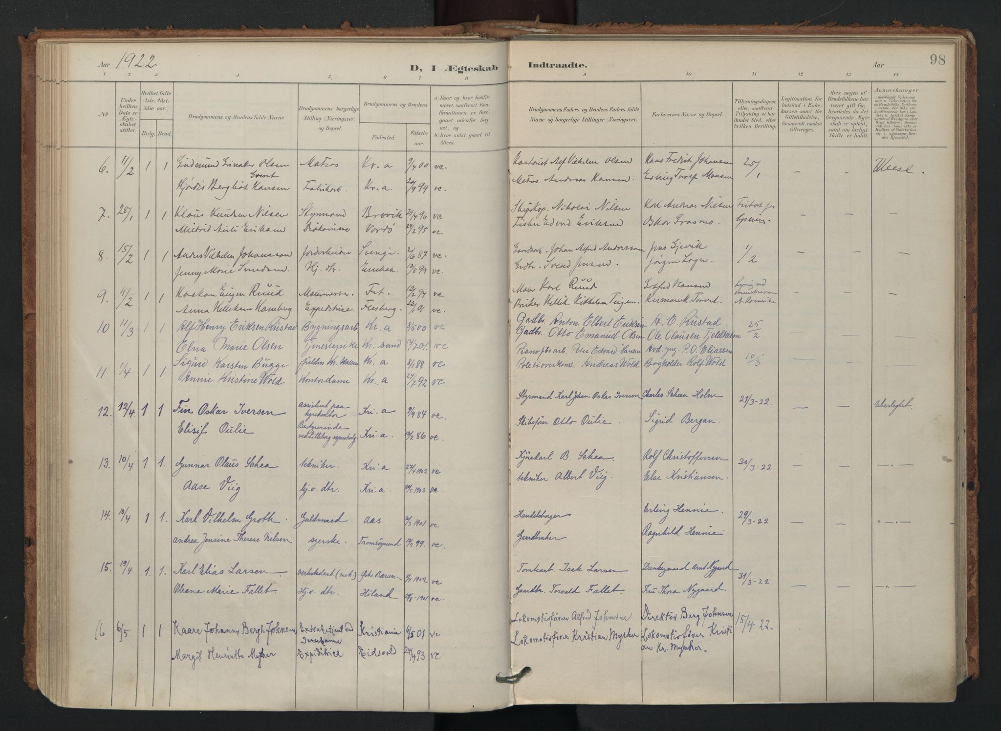 Gamlebyen prestekontor Kirkebøker, AV/SAO-A-10884/F/Fa/L0011: Ministerialbok nr. 11, 1901-1939, s. 98