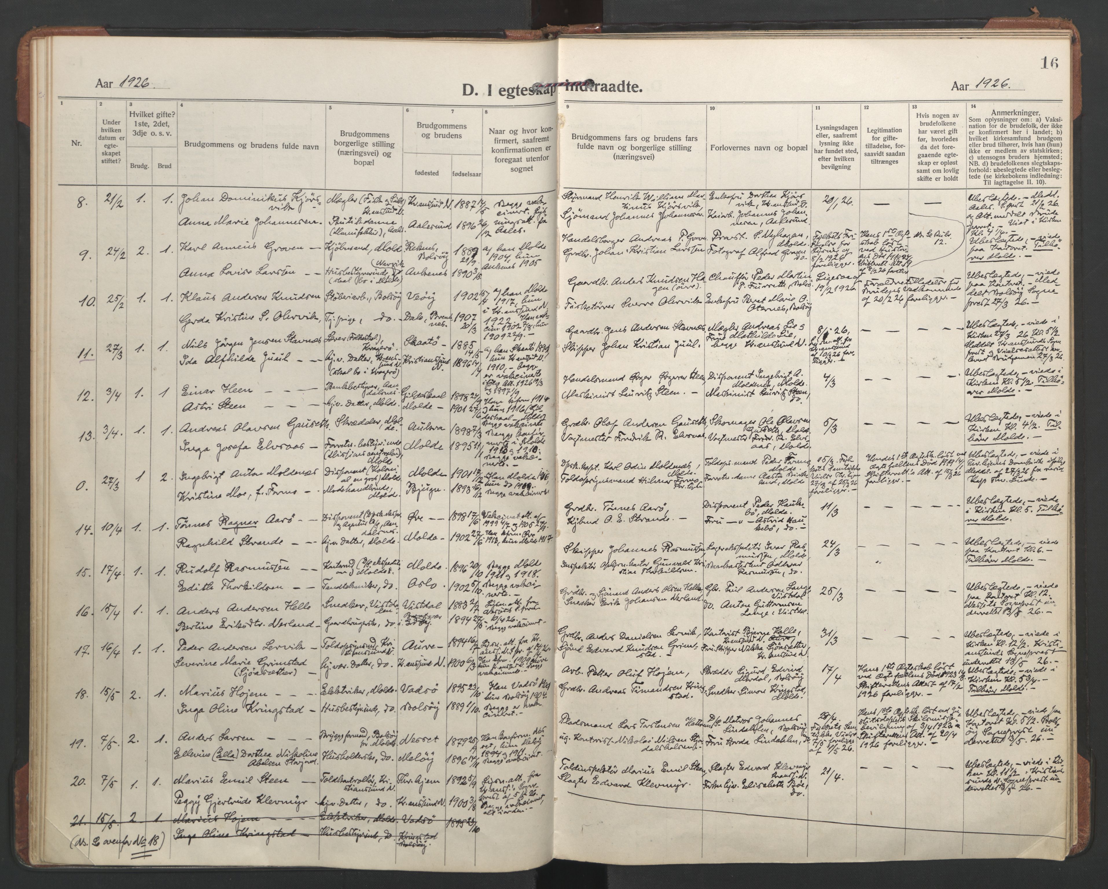 Ministerialprotokoller, klokkerbøker og fødselsregistre - Møre og Romsdal, AV/SAT-A-1454/558/L0698: Ministerialbok nr. 558A12, 1922-1937, s. 16