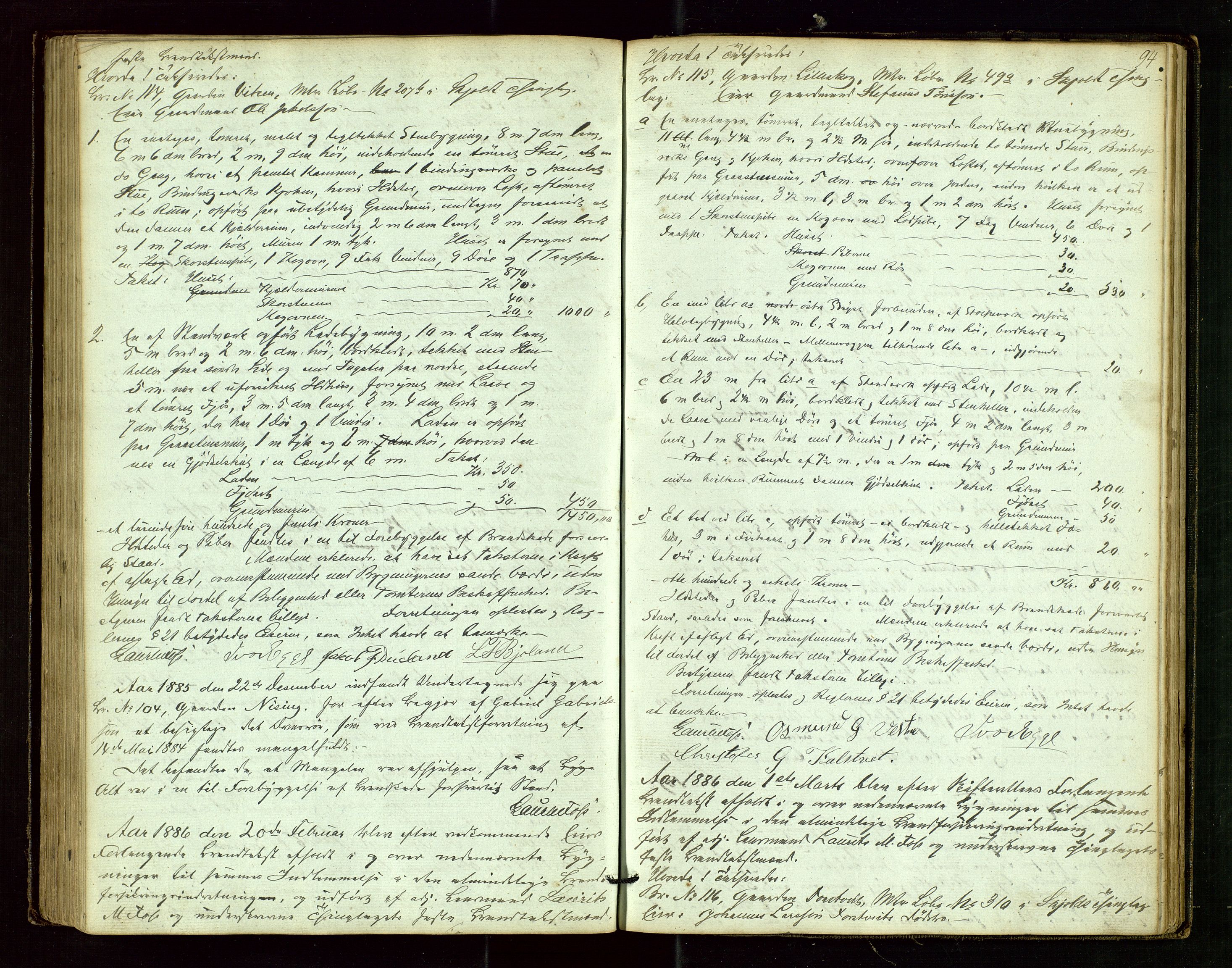 Skjold lensmannskontor, AV/SAST-A-100182/Goa/L0001: "Brandtaxations-Protocol for Skjold Thinglaug i Ryfylke", 1853-1890, s. 93b-94a