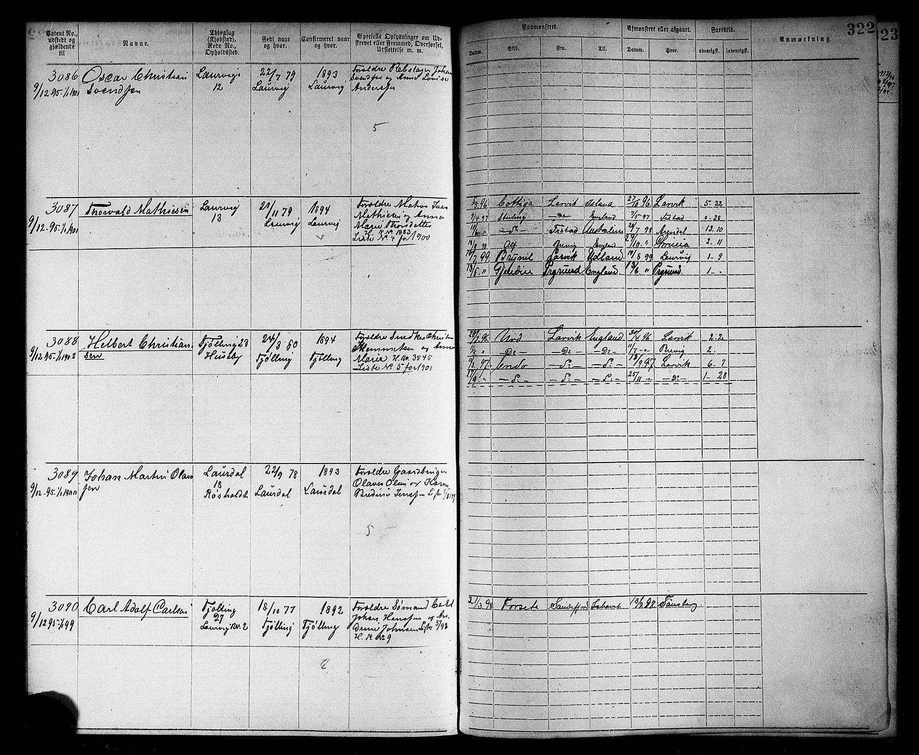 Larvik innrulleringskontor, AV/SAKO-A-787/F/Fb/L0005: Annotasjonsrulle, 1883-1898, s. 325