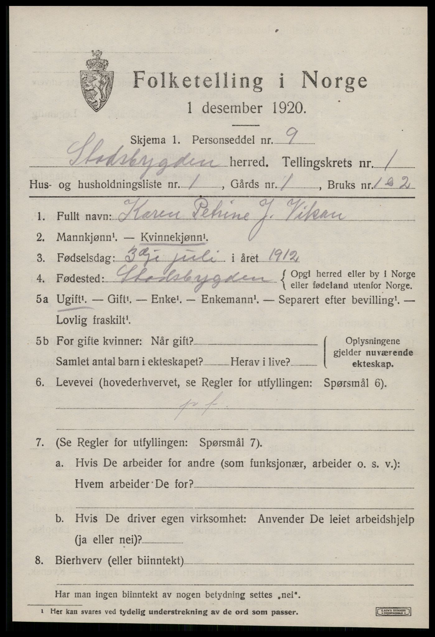 SAT, Folketelling 1920 for 1625 Stadsbygd herred, 1920, s. 682