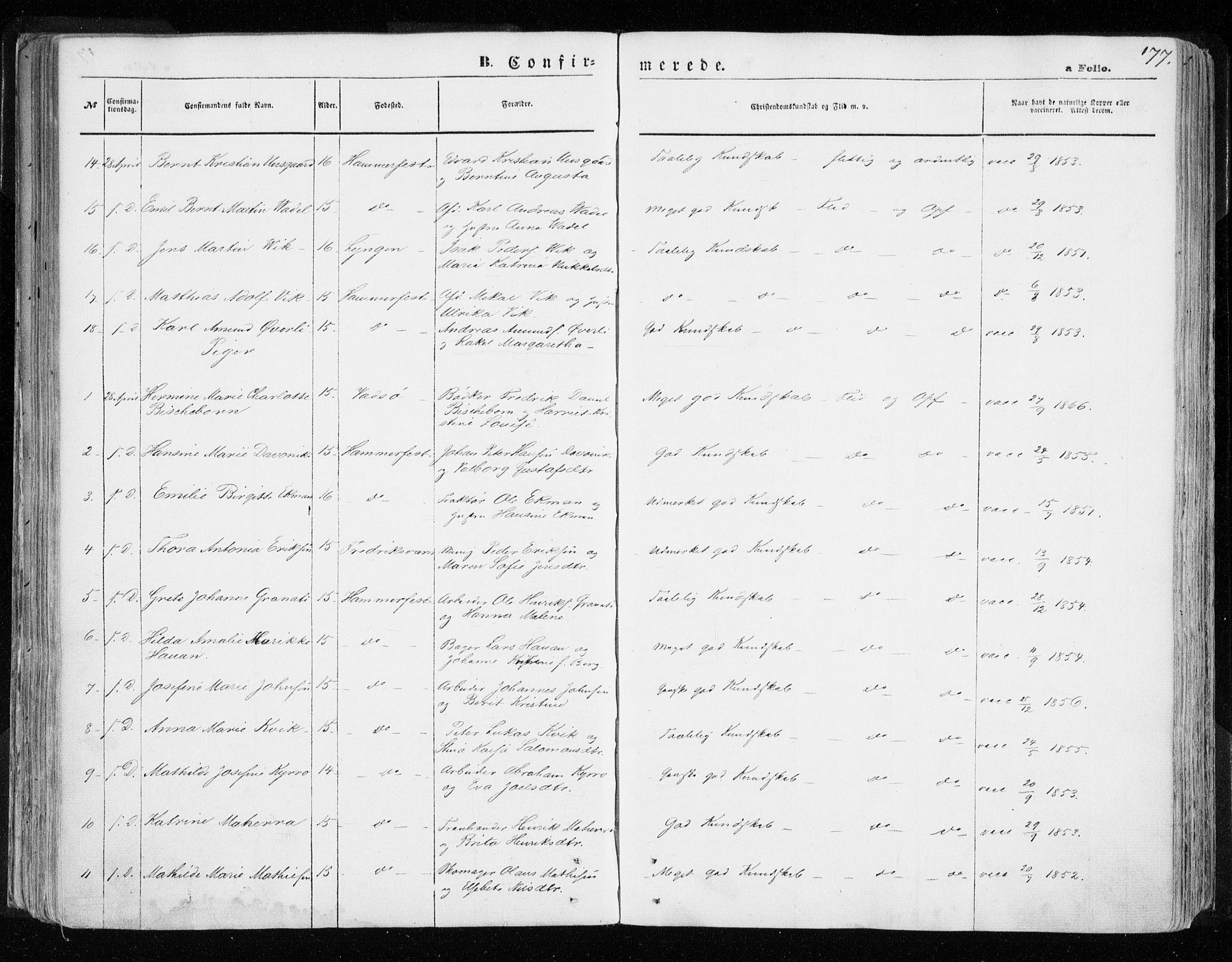 Hammerfest sokneprestkontor, AV/SATØ-S-1347/H/Ha/L0005.kirke: Ministerialbok nr. 5, 1857-1869, s. 177