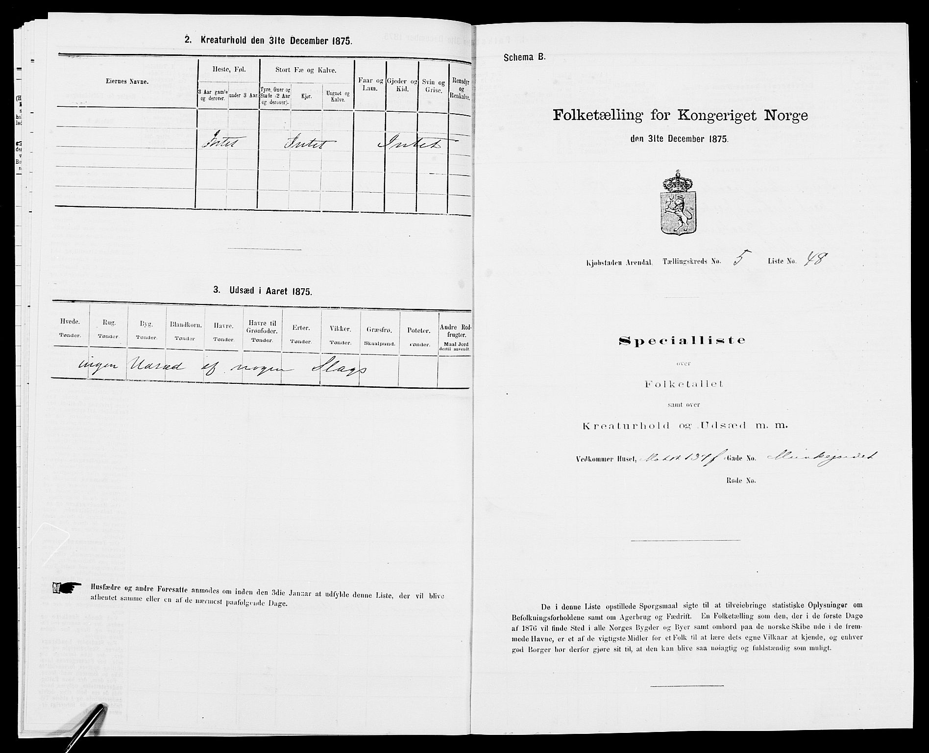 SAK, Folketelling 1875 for 0903P Arendal prestegjeld, 1875, s. 123