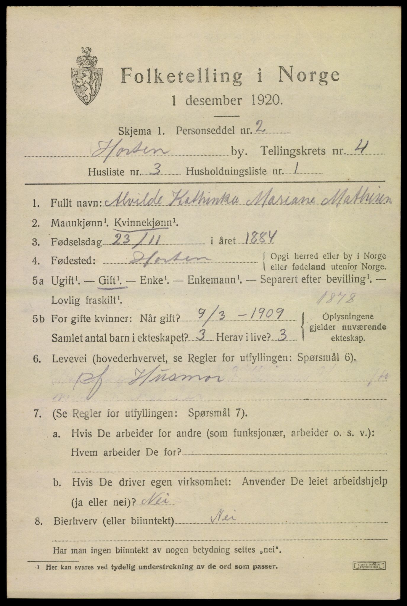 SAKO, Folketelling 1920 for 0703 Horten kjøpstad, 1920, s. 16285