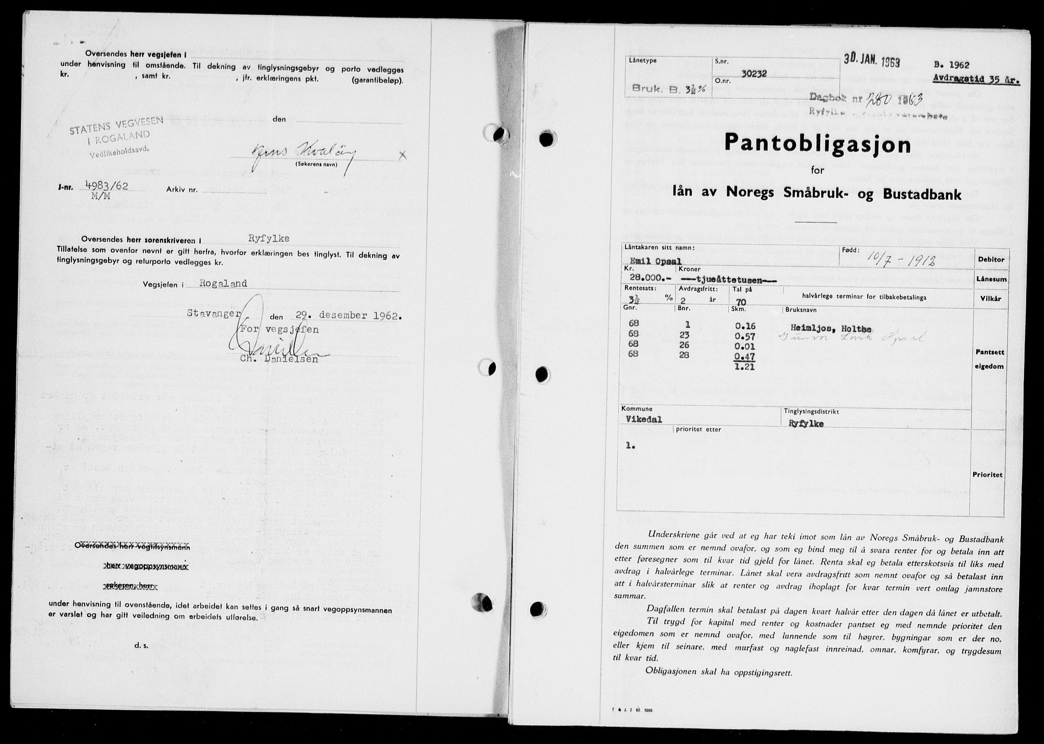 Ryfylke tingrett, SAST/A-100055/001/II/IIB: Pantebok nr. 143-152, 1962-1964, Dagboknr: 280/1963