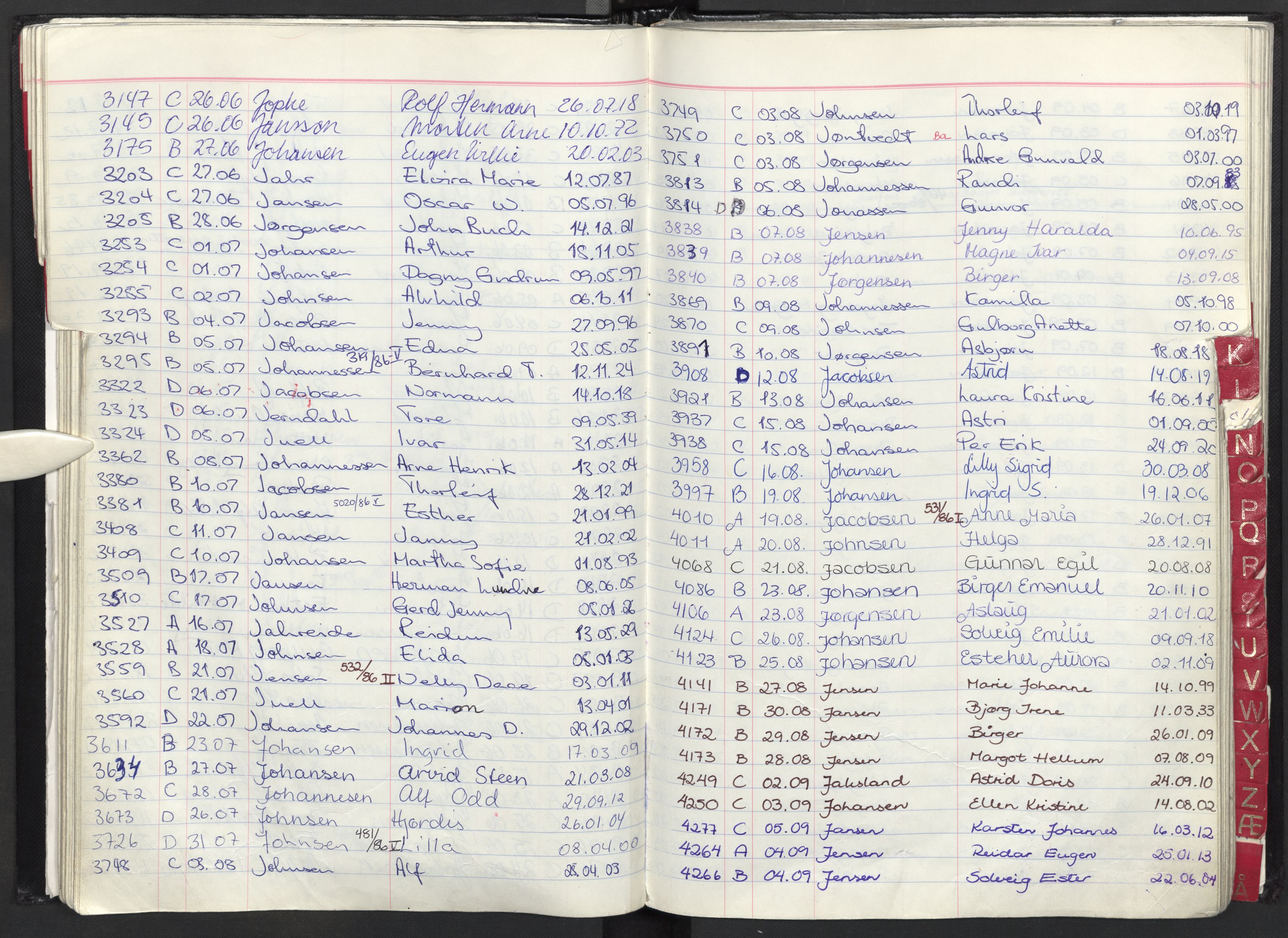 Oslo skifterett, SAO/A-10383/F/Fa/Faa/L0086: Navneregister dødsfallssaker, 1986