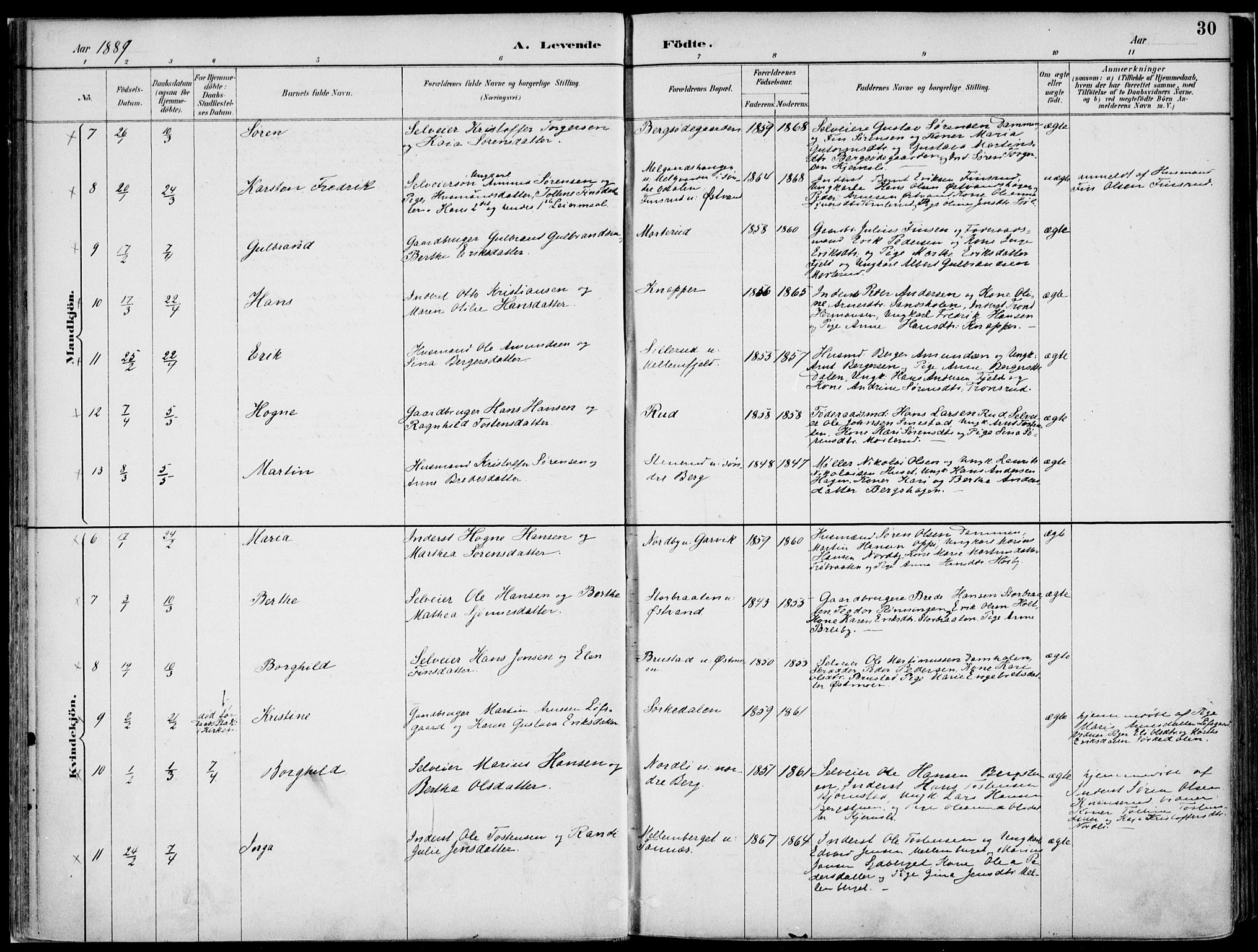 Nord-Odal prestekontor, SAH/PREST-032/H/Ha/Haa/L0008: Ministerialbok nr. 8, 1886-1901, s. 30