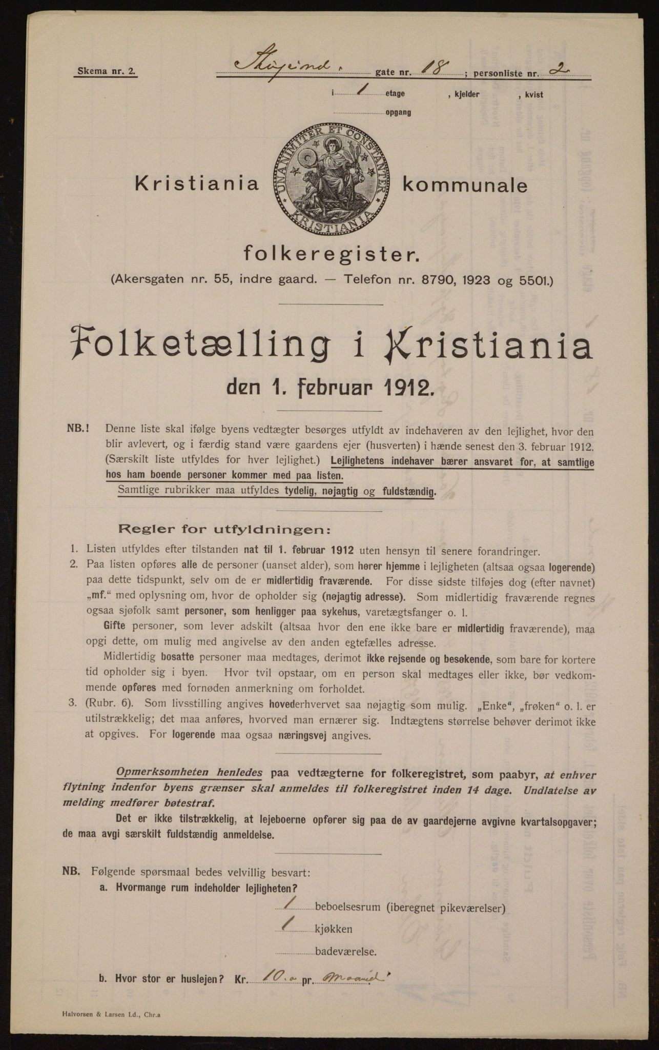 OBA, Kommunal folketelling 1.2.1912 for Kristiania, 1912, s. 104620