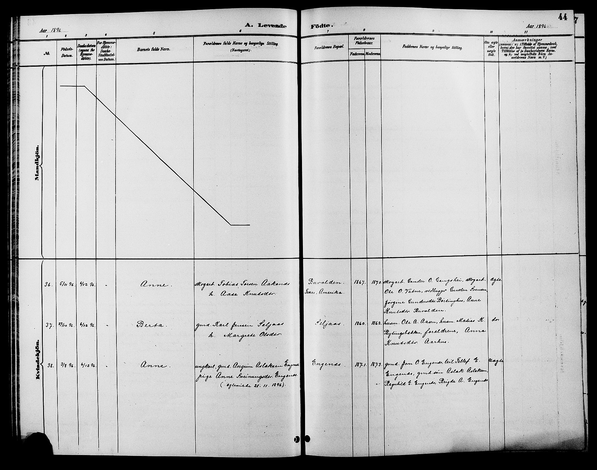 Åmli sokneprestkontor, AV/SAK-1111-0050/F/Fb/Fbc/L0004: Klokkerbok nr. B 4, 1889-1902, s. 44