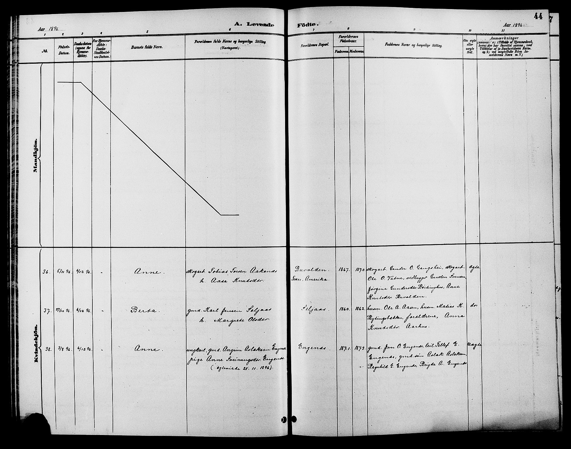 Åmli sokneprestkontor, SAK/1111-0050/F/Fb/Fbc/L0004: Klokkerbok nr. B 4, 1889-1902, s. 44