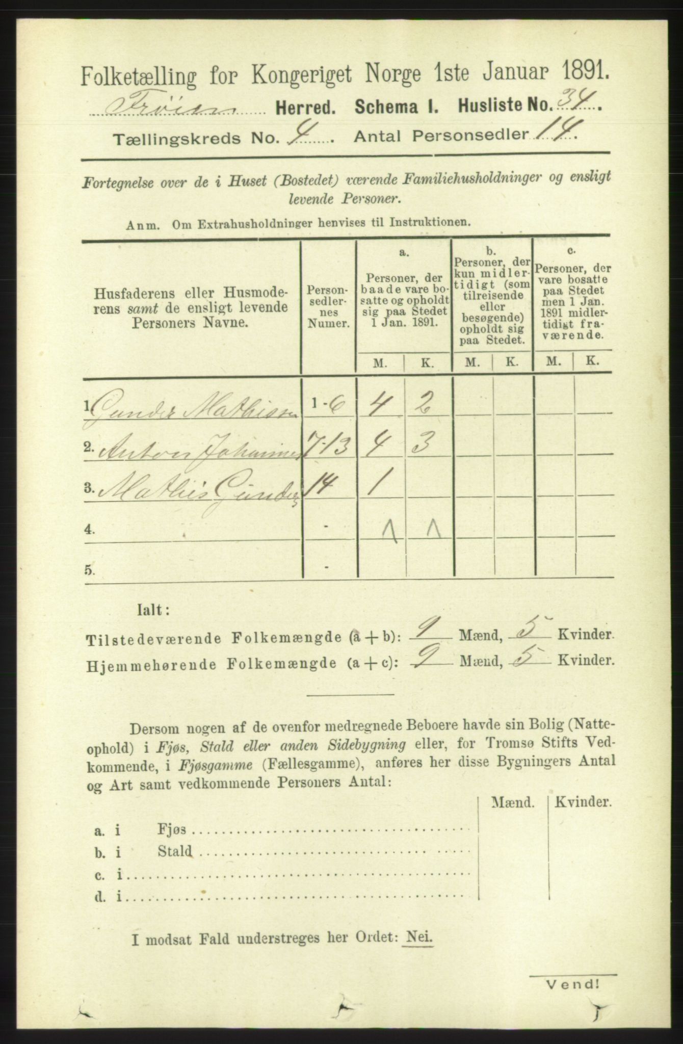 RA, Folketelling 1891 for 1619 Frøya herred, 1891, s. 2907