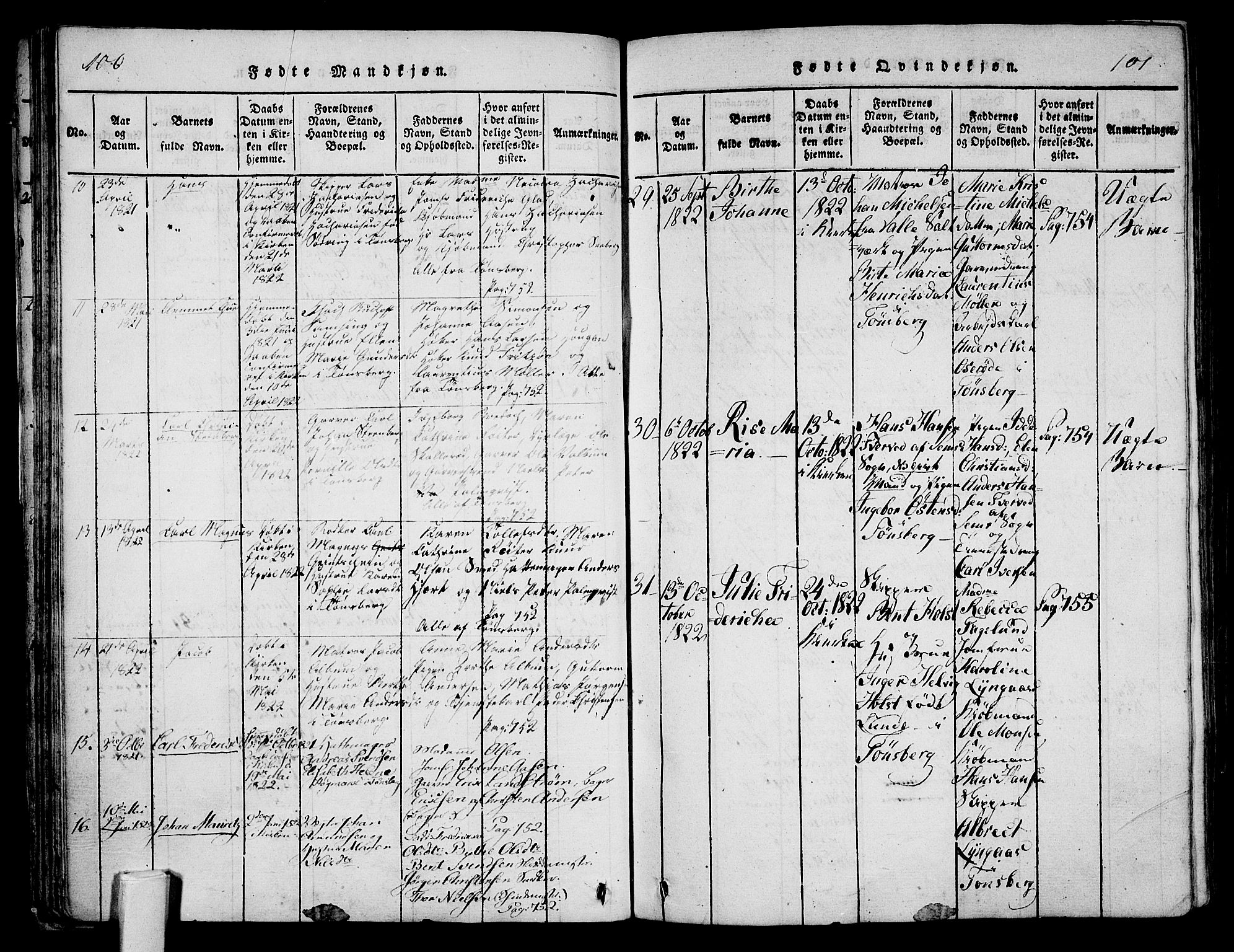 Tønsberg kirkebøker, AV/SAKO-A-330/F/Fa/L0004: Ministerialbok nr. I 4, 1813-1826, s. 100-101