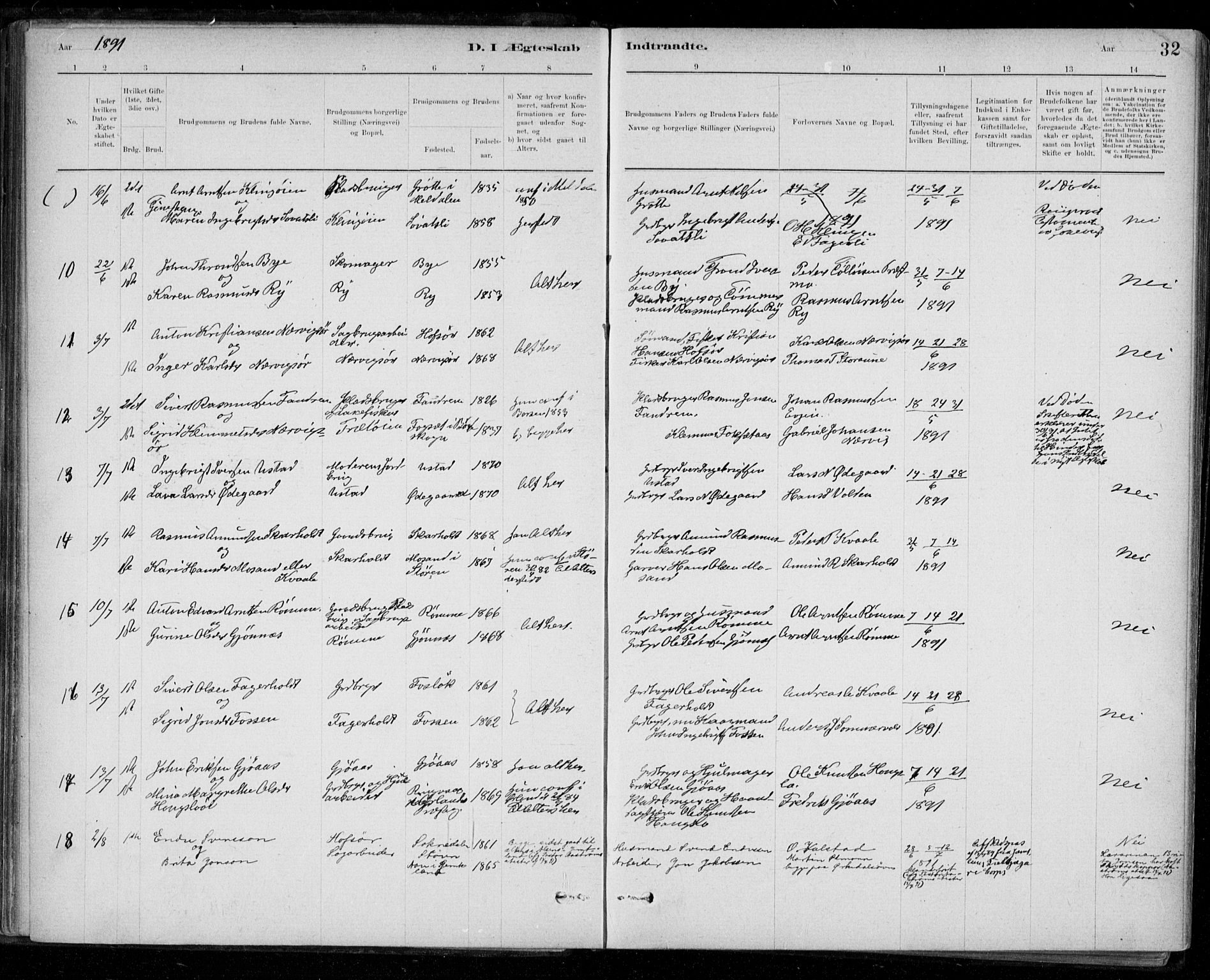 Ministerialprotokoller, klokkerbøker og fødselsregistre - Sør-Trøndelag, SAT/A-1456/668/L0810: Ministerialbok nr. 668A10, 1881-1894, s. 32