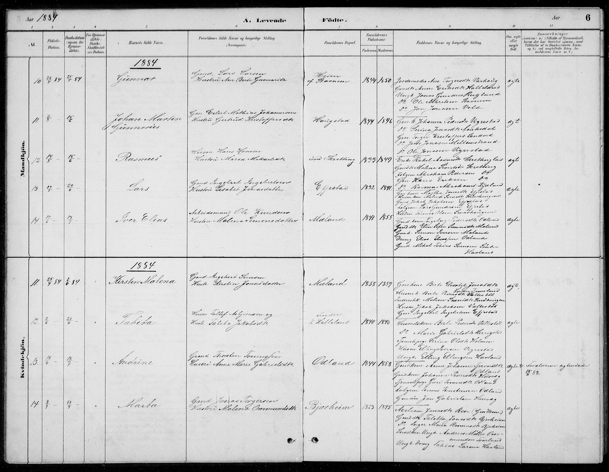 Hå sokneprestkontor, SAST/A-101801/001/30BB/L0004: Klokkerbok nr. B 4, 1883-1899, s. 6