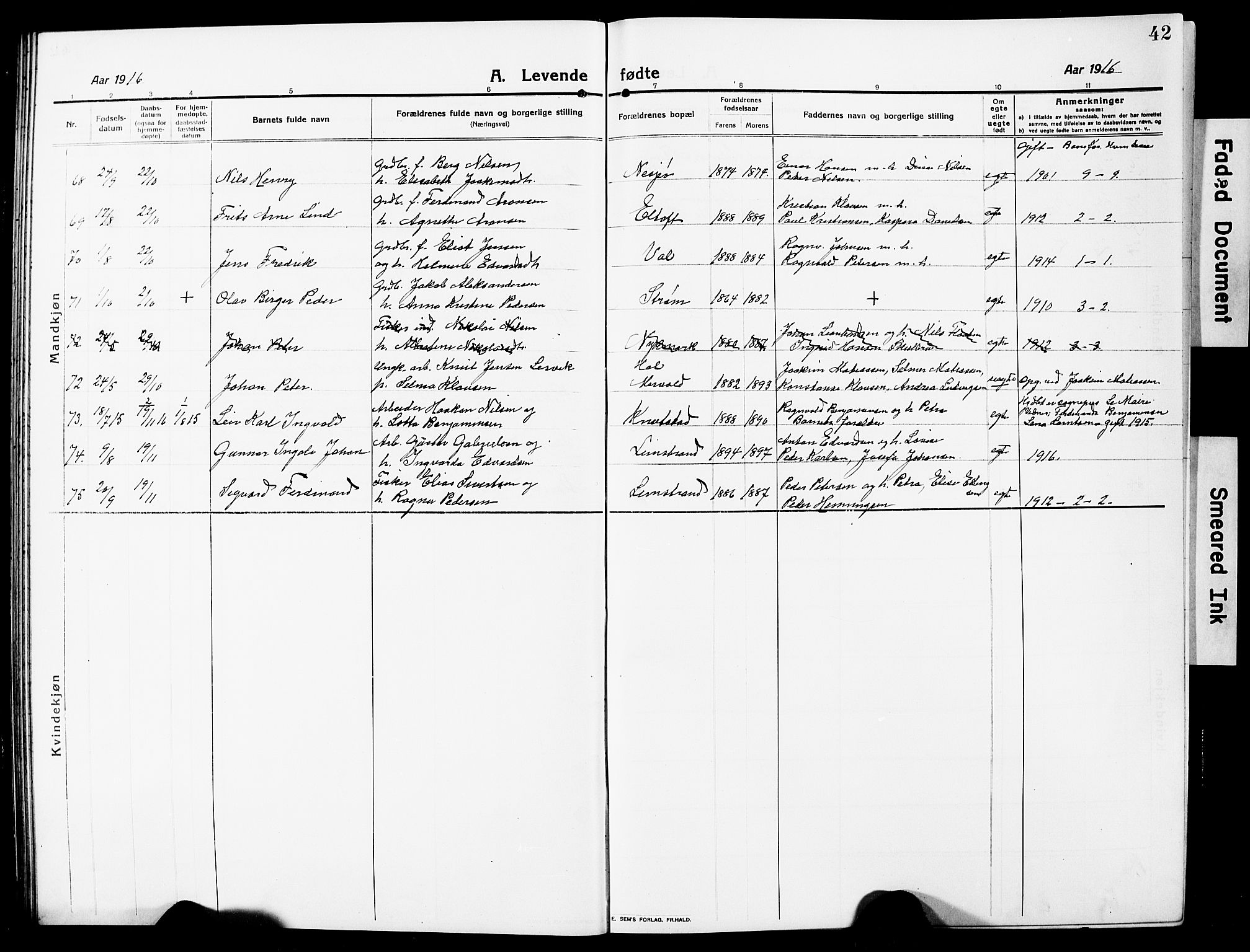 Ministerialprotokoller, klokkerbøker og fødselsregistre - Nordland, AV/SAT-A-1459/880/L1142: Klokkerbok nr. 880C04, 1913-1930, s. 42