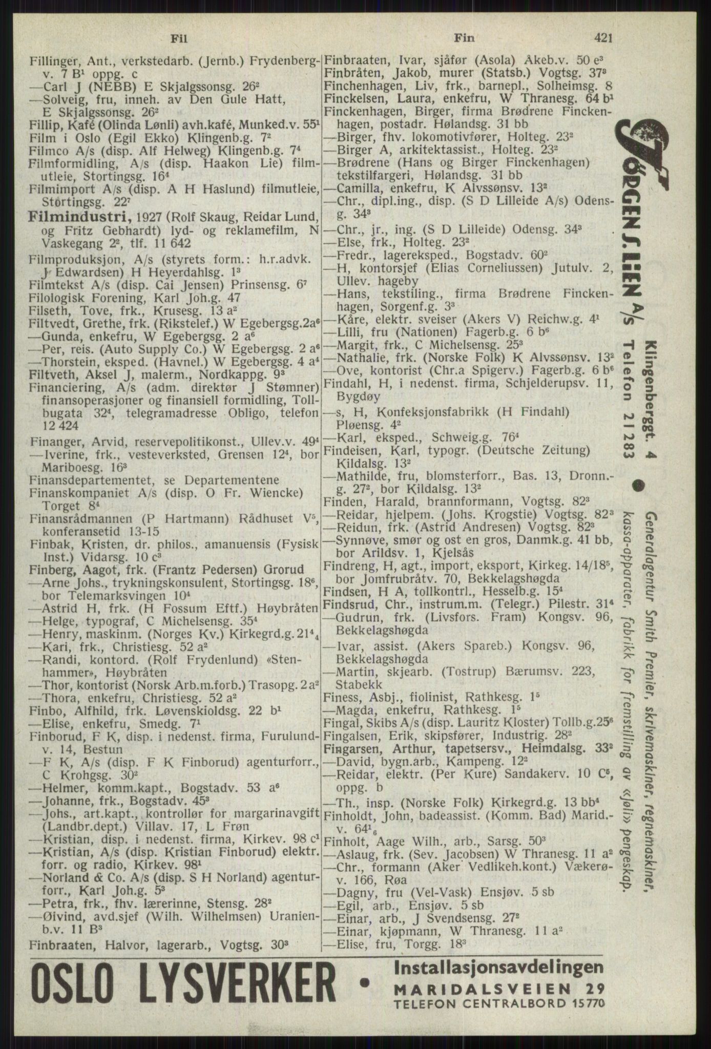 Kristiania/Oslo adressebok, PUBL/-, 1941, s. 421