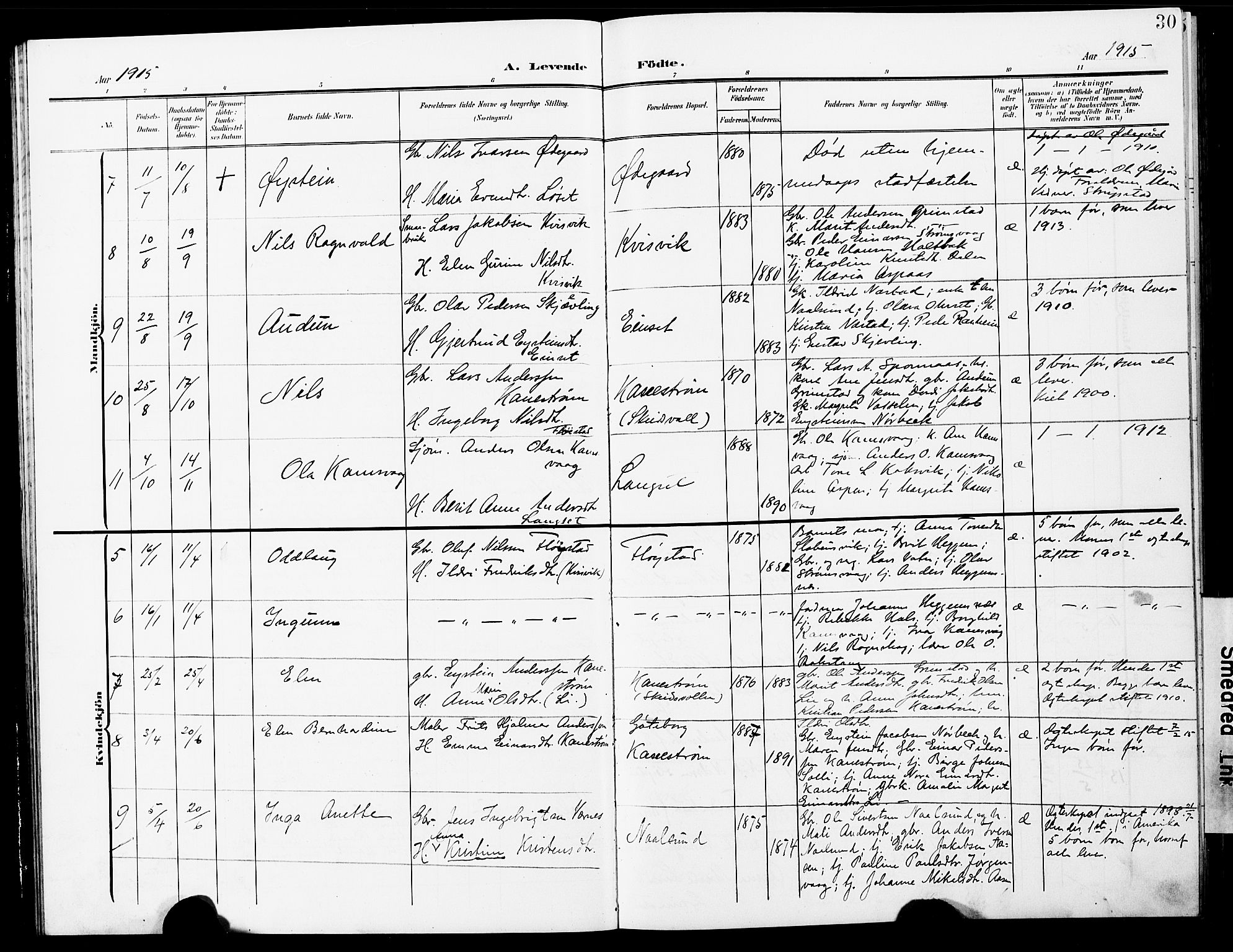 Ministerialprotokoller, klokkerbøker og fødselsregistre - Møre og Romsdal, AV/SAT-A-1454/587/L1001: Klokkerbok nr. 587C01, 1906-1927, s. 30