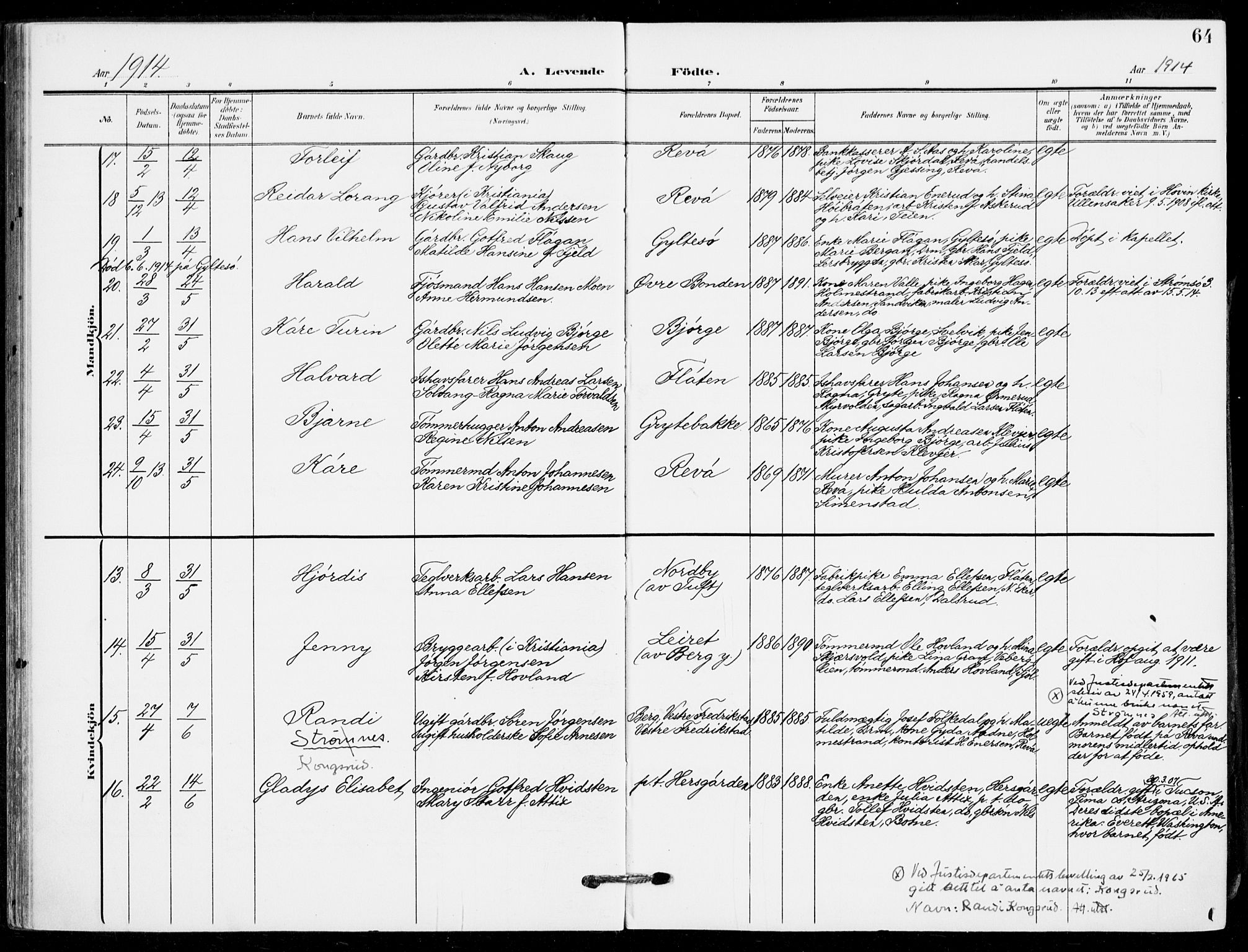 Sande Kirkebøker, AV/SAKO-A-53/F/Fa/L0008: Ministerialbok nr. 8, 1904-1921, s. 64