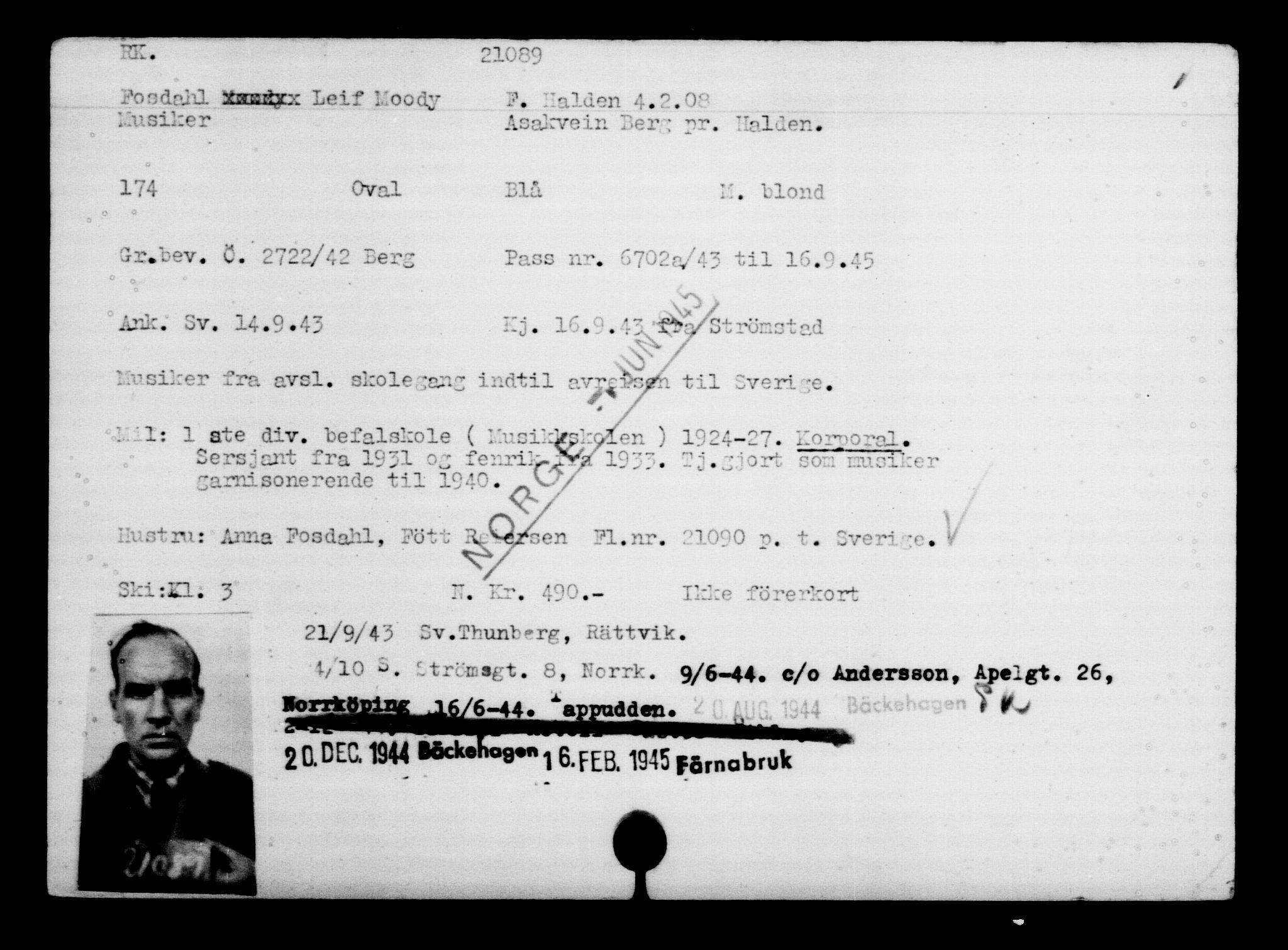 Utenriksstasjonene, Legasjonen i Stockholm, Flyktningkontoret, AV/RA-S-6753/V/Va/L0009: Kjesäterkartoteket, flyktninger med registreringsnr. 18502-22048, 1940-1945, s. 2088