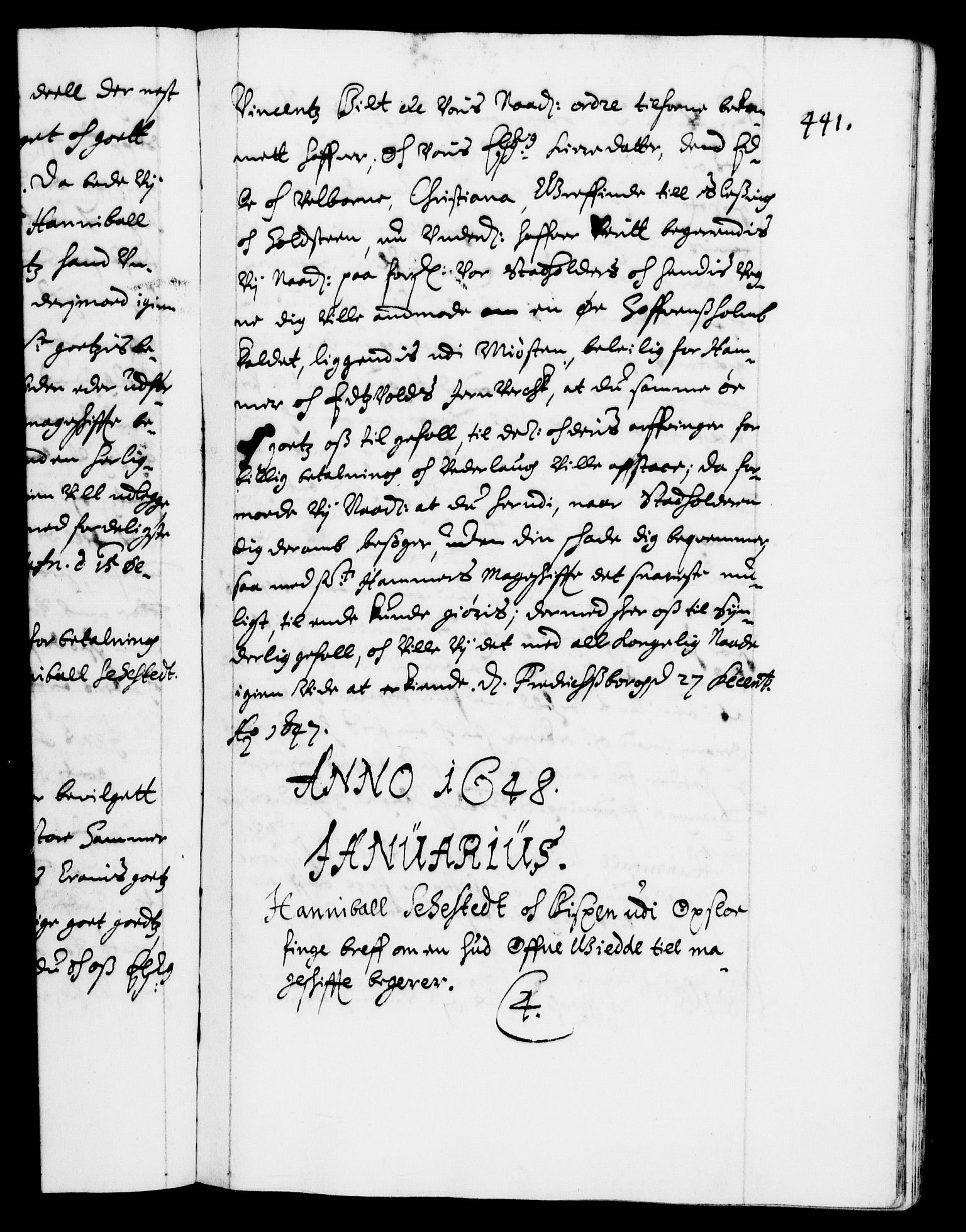 Danske Kanselli 1572-1799, RA/EA-3023/F/Fc/Fca/Fcab/L0007: Norske tegnelser (mikrofilm), 1640-1648, s. 441a