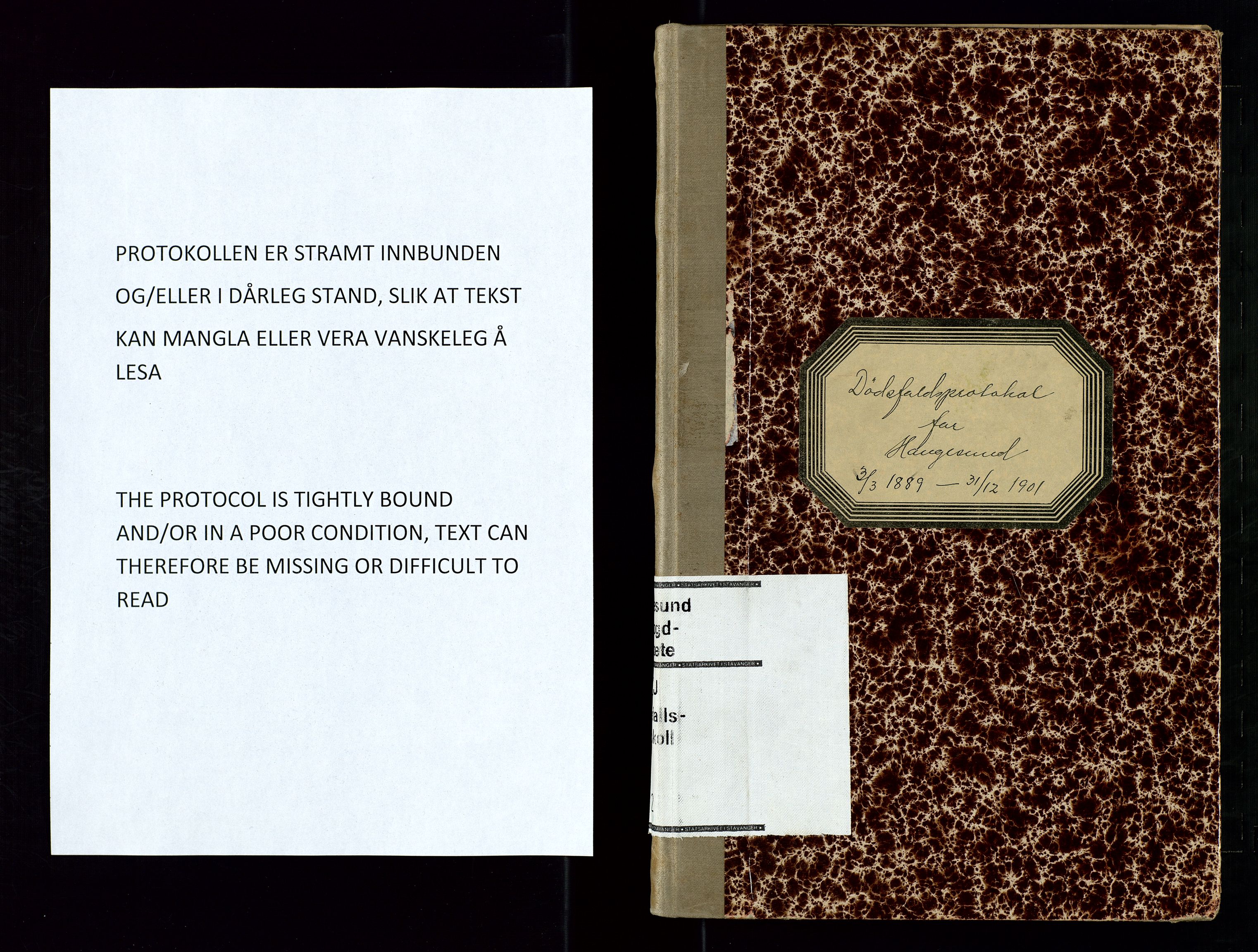 Haugesund tingrett, AV/SAST-A-101415/01/IV/IVJ/L0002: Dødsfallsprotokoll, 1889-1901